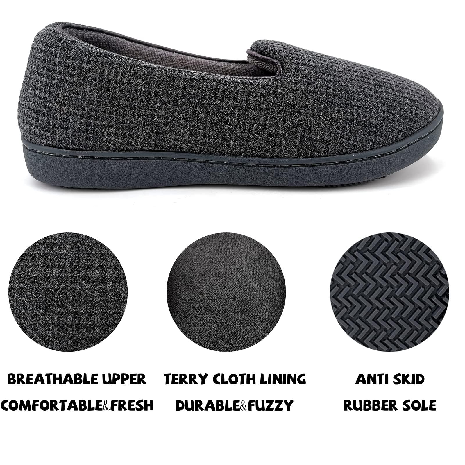 ofoot ofoot Womens Comfortable Memory Foam House Slippers Indoor Flat Shoes With Back Cotton Terry Cloth Lining Non Slip Soles (Charcoal Grey, US 9.5-10)