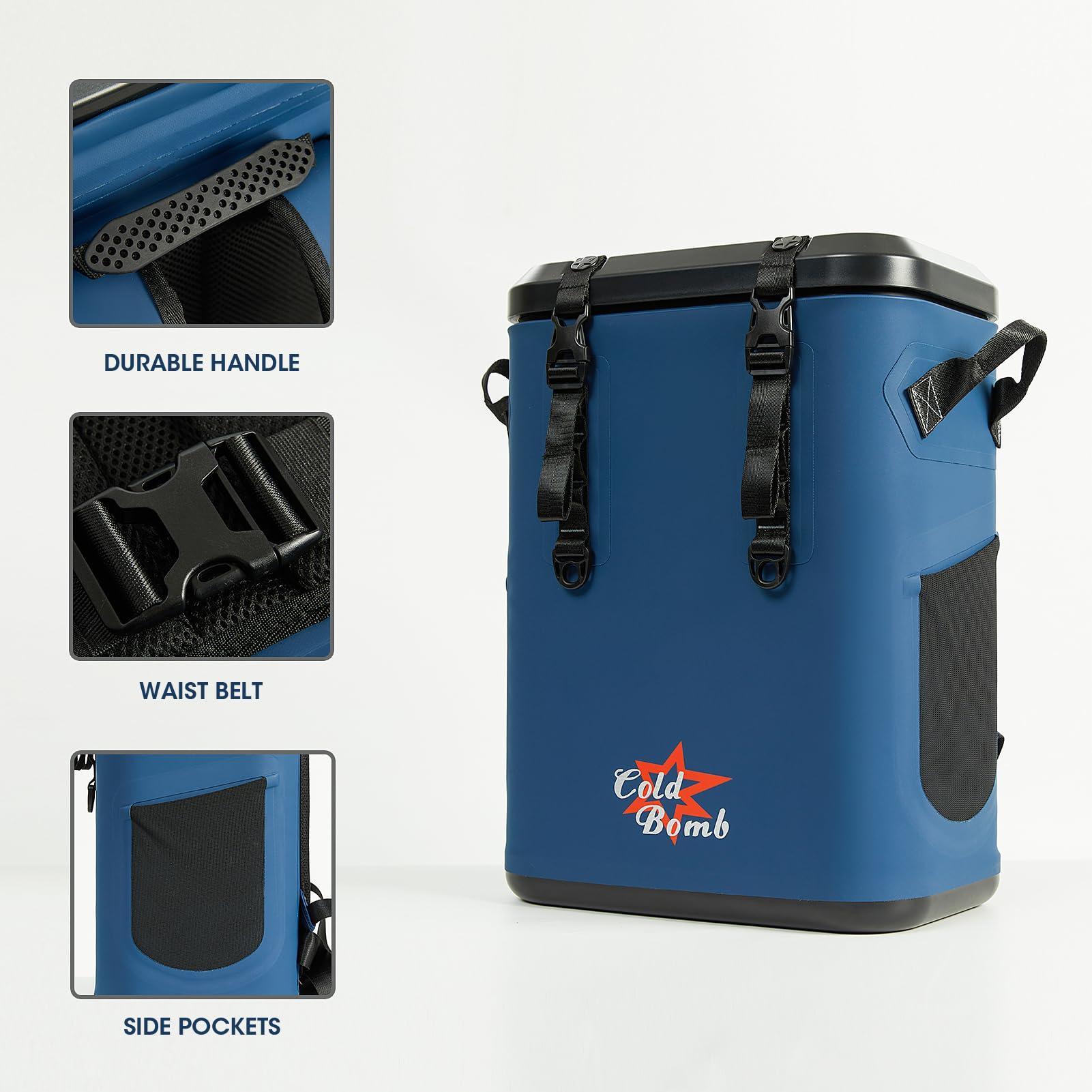 COLD BOMB Cold Bomb Magnetic Backpack Cooler Bag, Cold Retention Soft Coolers 30 Can Insulated Soft Sided Cooler with Waterproof Bag