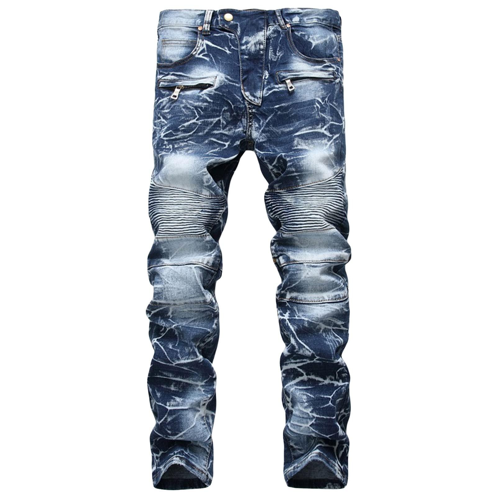 JEsilunmaMY JEsilunmaMY Men's Patchwork Jeans Pants Mid Rise Washed Distressed Denim Pants Casual Stretch Straight Leg Jeans with Pockets (Blue,29)