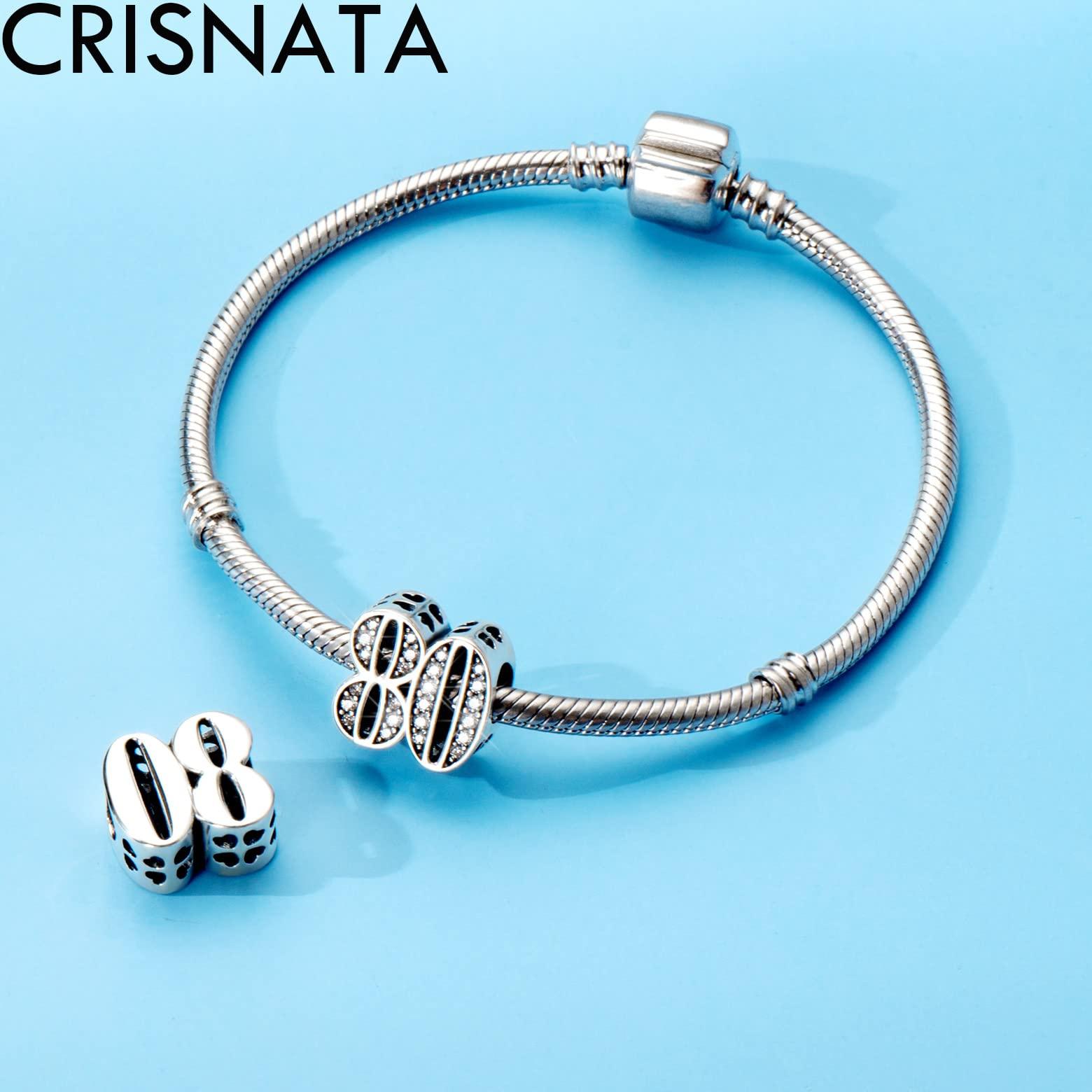 CRISNATA 80 Year Old Birthday Charms fits Pandora Bracelet, 925 Sterling Silver 80th Number Beads with CZ Birthstone, 80 Years of Love Gifts for Anniversary/Grandpa/Grandmother