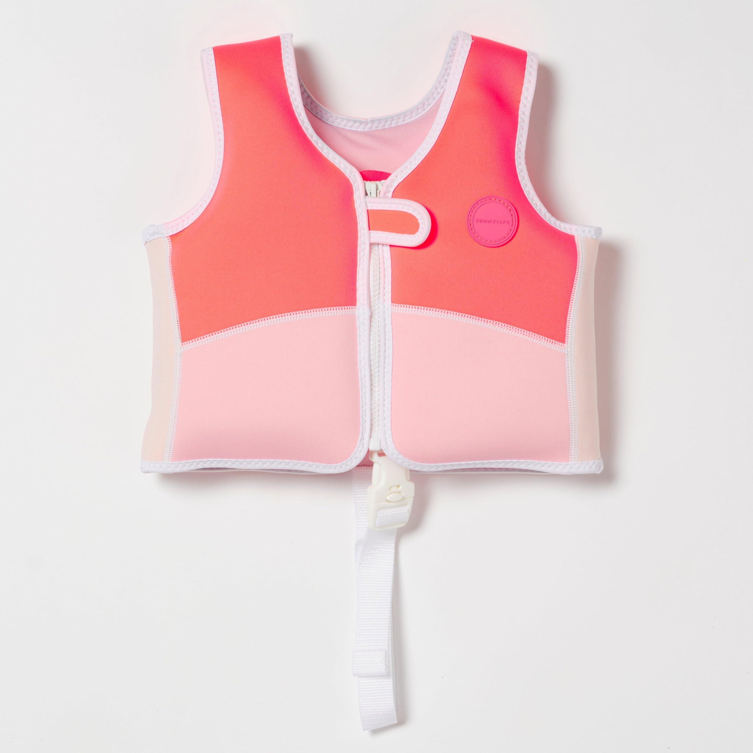 Sunnylife SUNNYLiFE Swim Vest - Constructed with Neoprene Plus a Secure Front Zip and Develop Water Confidence. | Toddler Swim Vest (Melody The Mermaid | Neon Strawberry, 1-2)