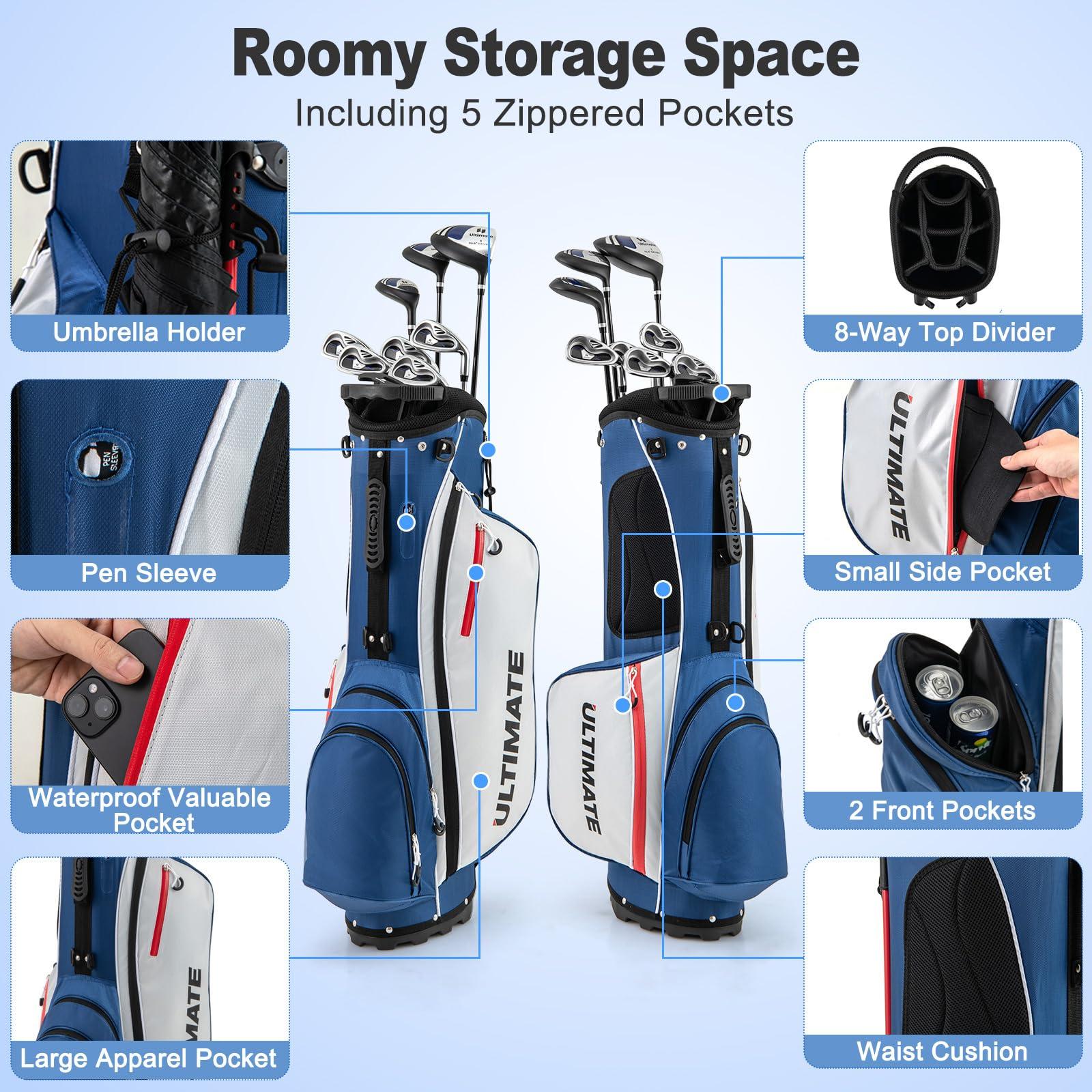 Tangkula Tangkula Complete Golf Clubs Package Set 10 Pieces for Men & Women Right Hand, Includes 460cc Alloy Driver, 3# Fairway Wood, 4# Hybrid, 6#, 7#, 8#, 9# & P# Irons, Putter, Stand Bag (Blue)