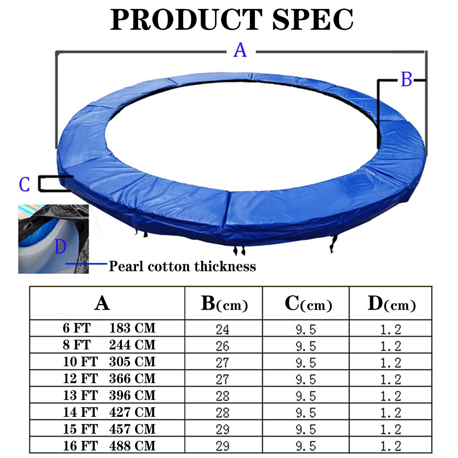 BIWKONI BIWKONI Round Trampoline Replacement Spring Cover Safety Protection Pad UV-Resistant Anti-Collision Trampoline Accessories,Multi Color,14FT
