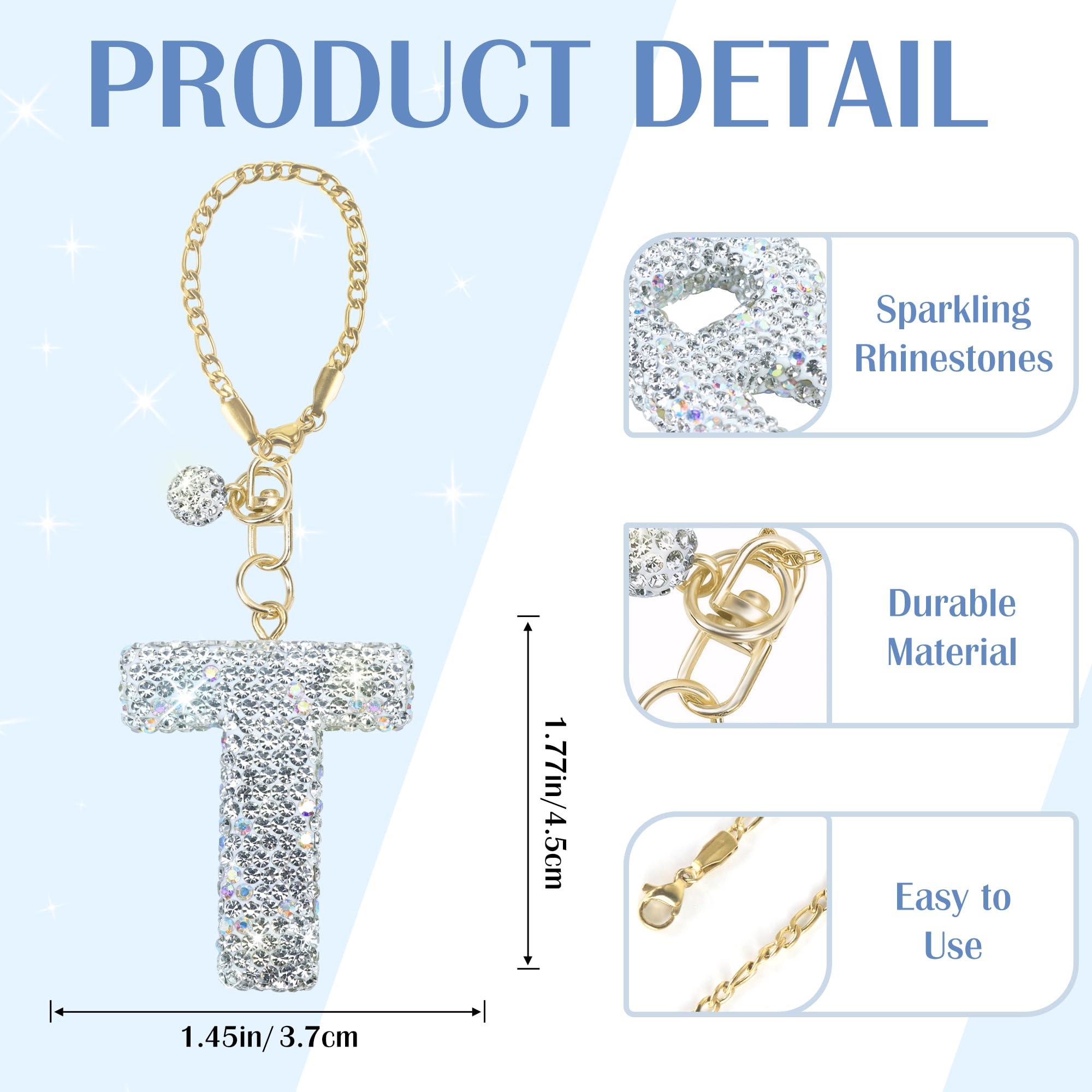 Mokoart Mokoart Glitter Letter Charms for Stanley Cup, Water Bottle Charms for HydroJug Traveler & Stanley Tumbler with Handle, Cute Initial Name ID with Bling Letter for Stanley Cup Accessories (T)