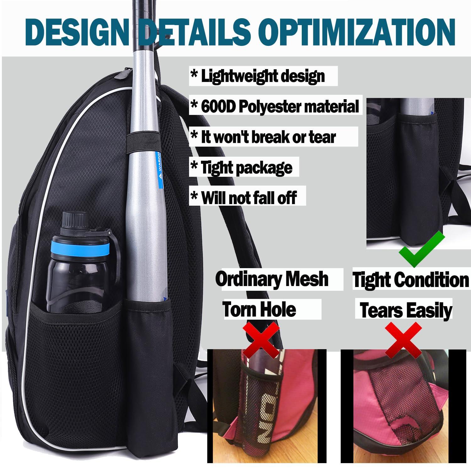 CapsLock Baseball Bat Bag Backpack,T-Ball & Softball Bat Bag with Shoes Compartment for Youth and Adult, Lightweight Baseball Bag with Fence Hook Hold Bat, Batting Mitten, Helmet, Caps, Teeball Gear