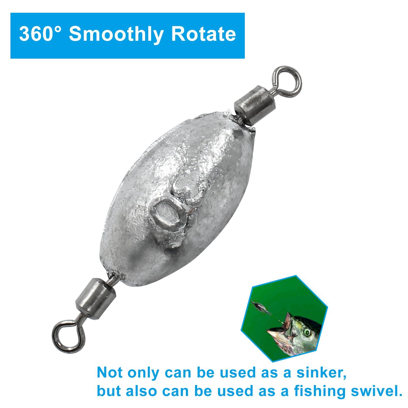 Uenhoy Uenhoy 10 Pcs Fishing Weights Inline Trolling Fishing Sinker Tackle with Inner Swivels, Oval Drop Casting Fishing Weight Sinkers, 1 oz30g