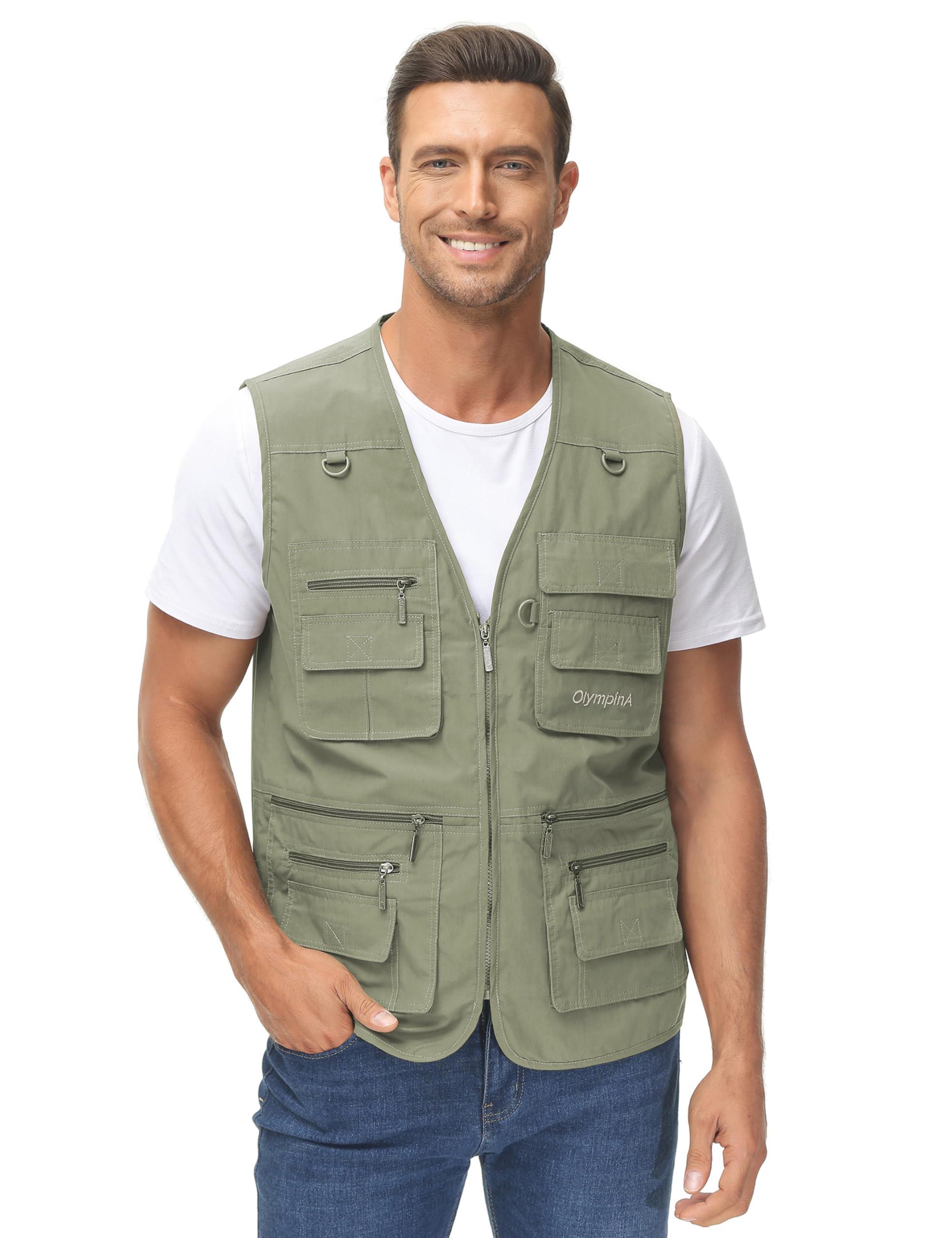 Lentta Lentta Men's Fishing Vest Summer Outdoor Lightweight Work Photo Vest 16 Pockets(Poplin Green-M)