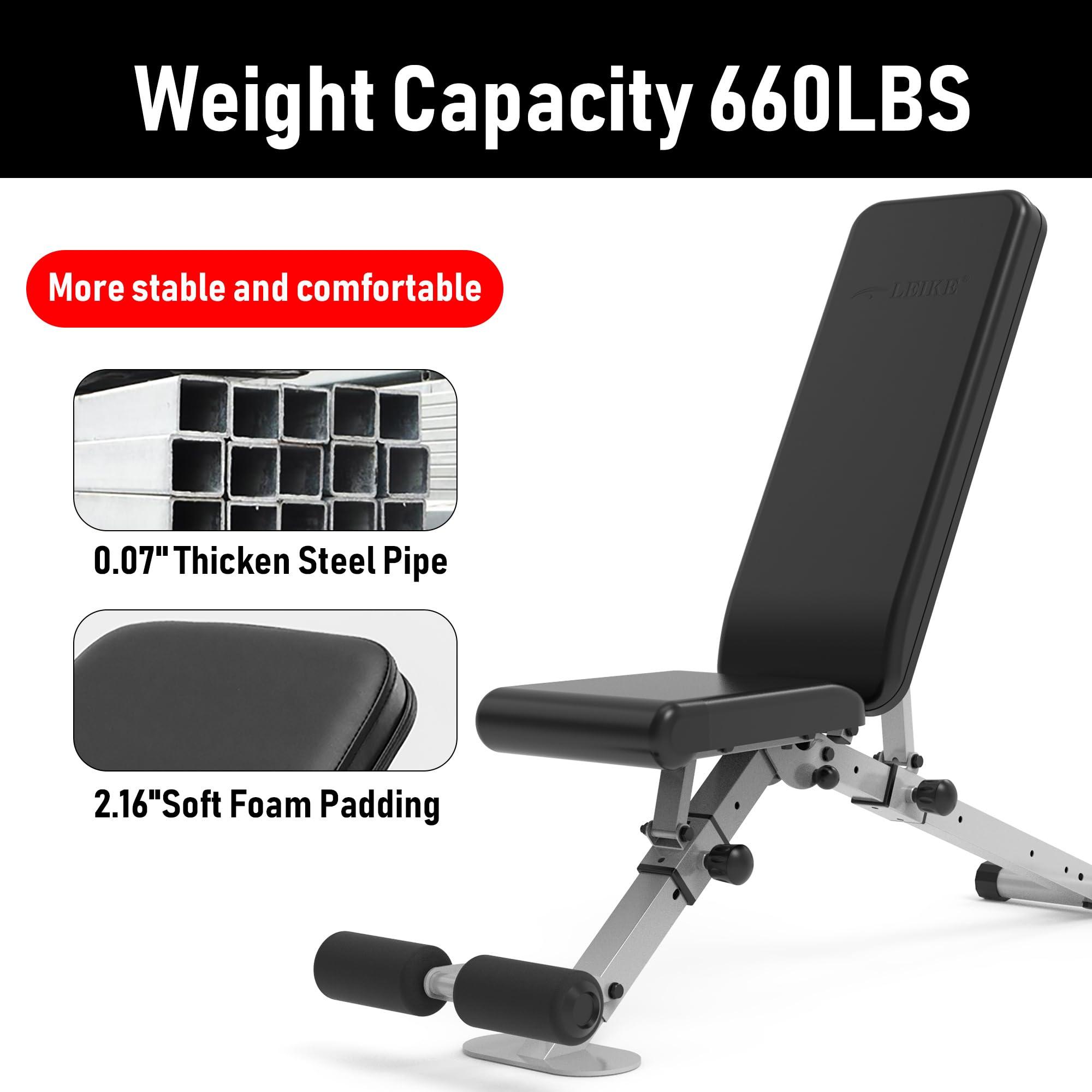 leikefitness leikefitness Adjustable Weight Bench Foldable Workout Exercise Bench with Automatic Lock for Upright Incline Decline and Flat Full Body Exercise (GM5810(BLACK))
