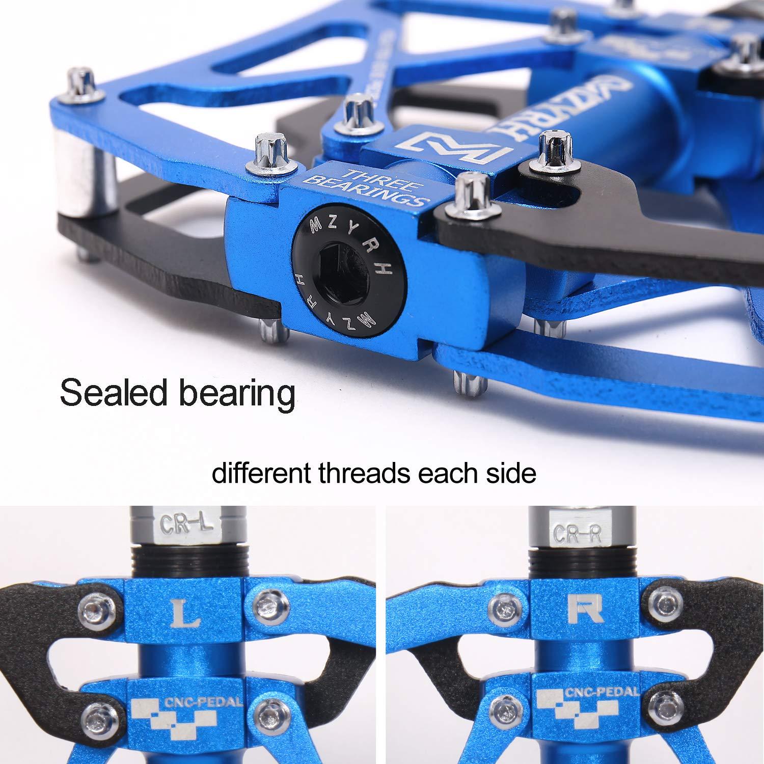 MZYRH MZYRH Mountain Bike Pedals, Ultra Strong Colorful CNC Machined 9/16" Cycling Sealed 3 Bearing Pedals(Black Blue 3 Bearings)