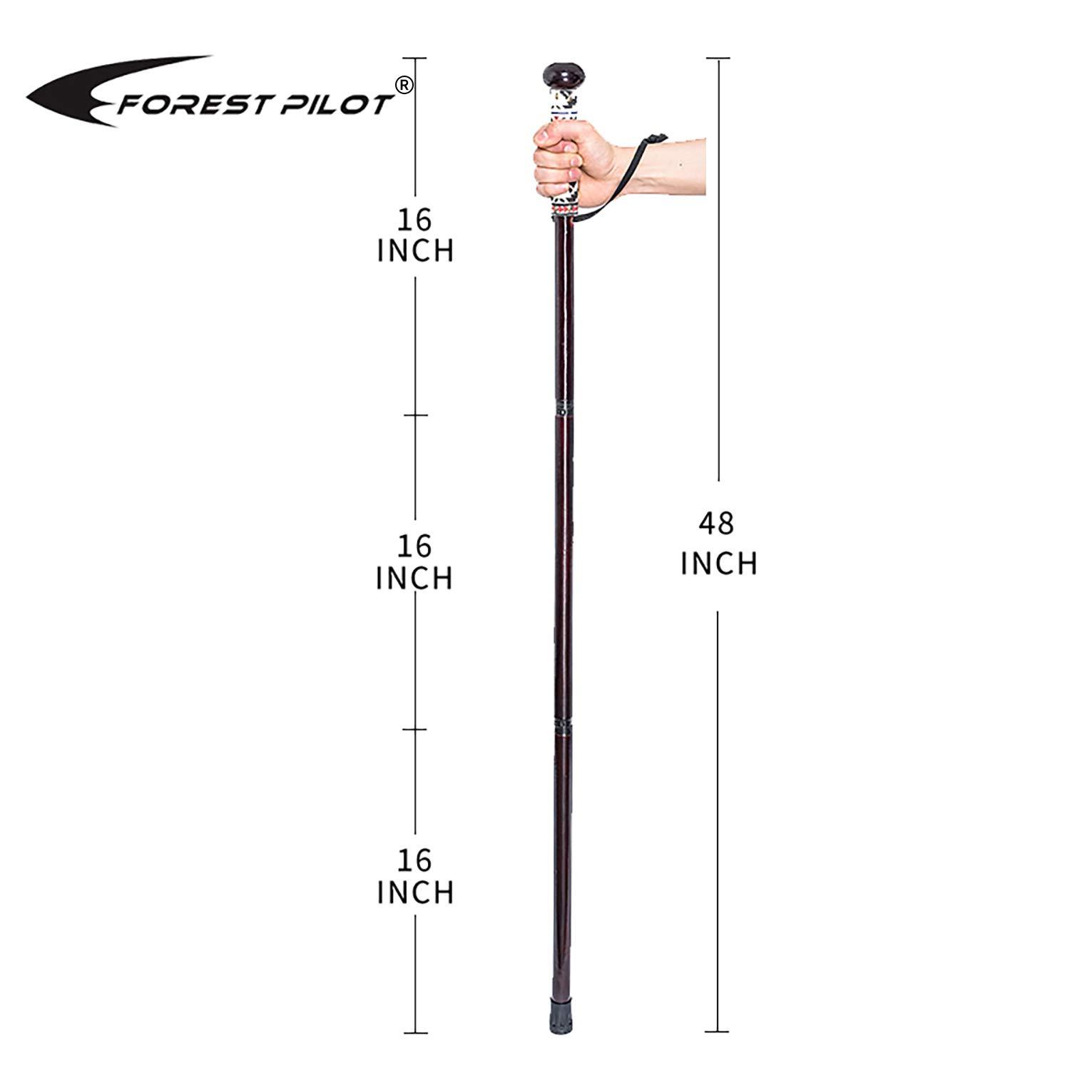 FOREST PILOT FOREST PILOT 3 Pieces Detachable Hardwood Walking Stick Flat Wooden Ball Head with a Compass (Dark Rose Color, 48 Inches, 1 Piece)