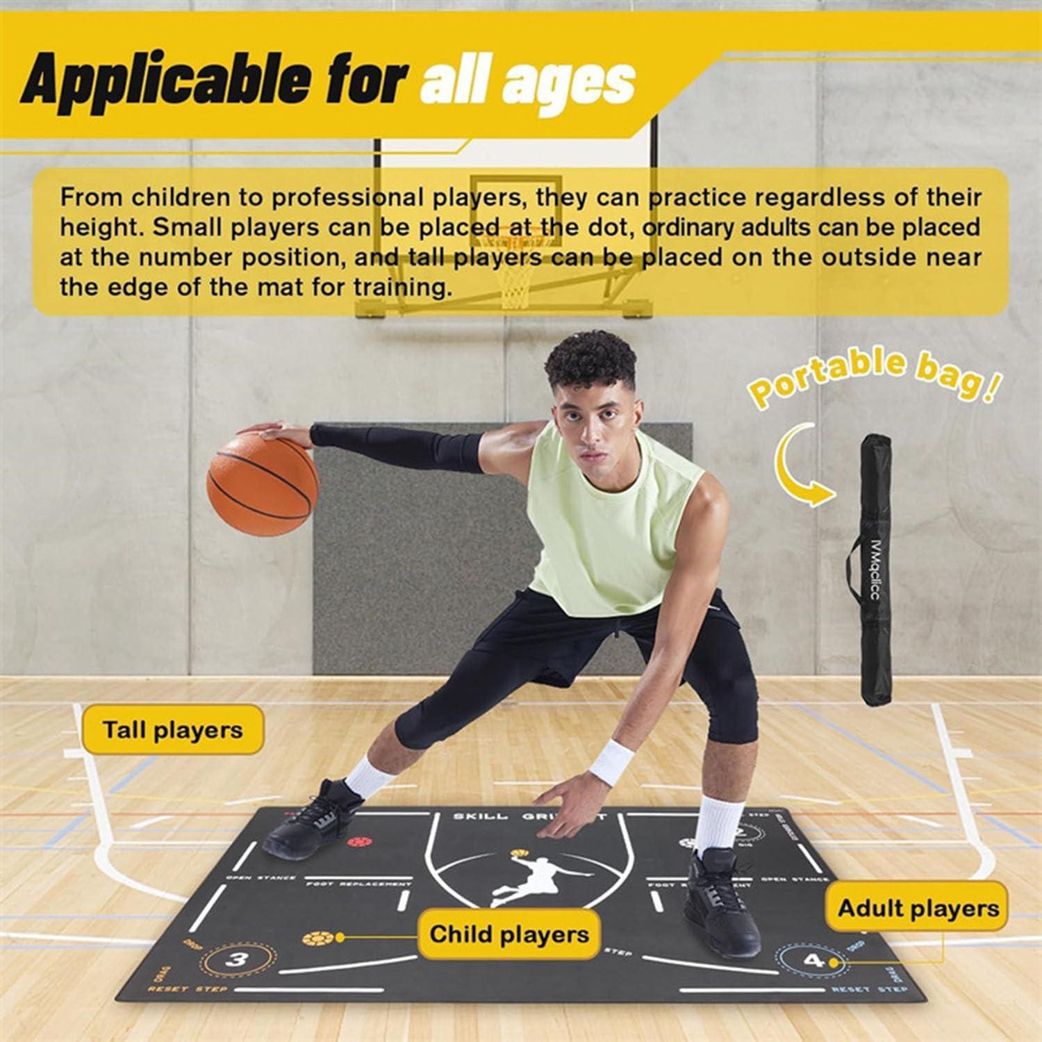 PUSHIZHIGUANG Basketball Footstep Training Mat, Portable Basketball Training Mat, Non Slip Rubber Training System Blanke, Training Pace Ball Control for Home Kids (Black A, 35 * 47.2in)