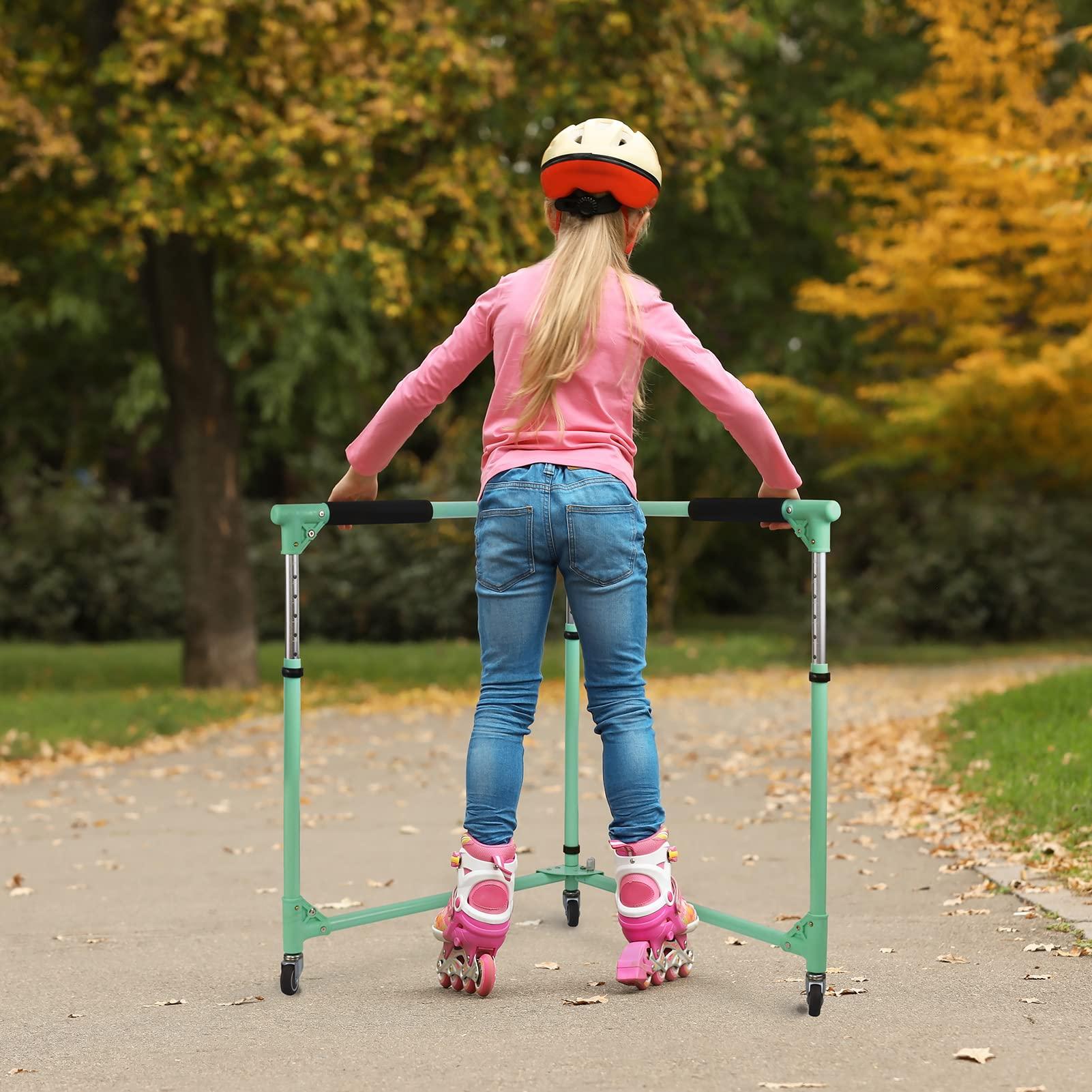 GanFindX GanFindX Folding Skater Aid for Kids Roller Skating, Adjustable Height Roller Skate Trainer for Kids Toddler Training Walker (Seafoam Green)