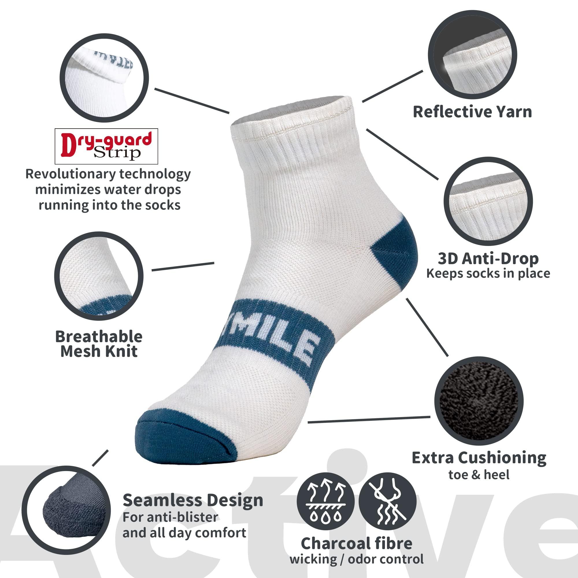 DRYMILE DRYMILE Active Waterproof Socks, Breathable Cushioned Running, Hiking, Winter Waterproof Socks for Men & Women - Ankle (Small, White/Blue)
