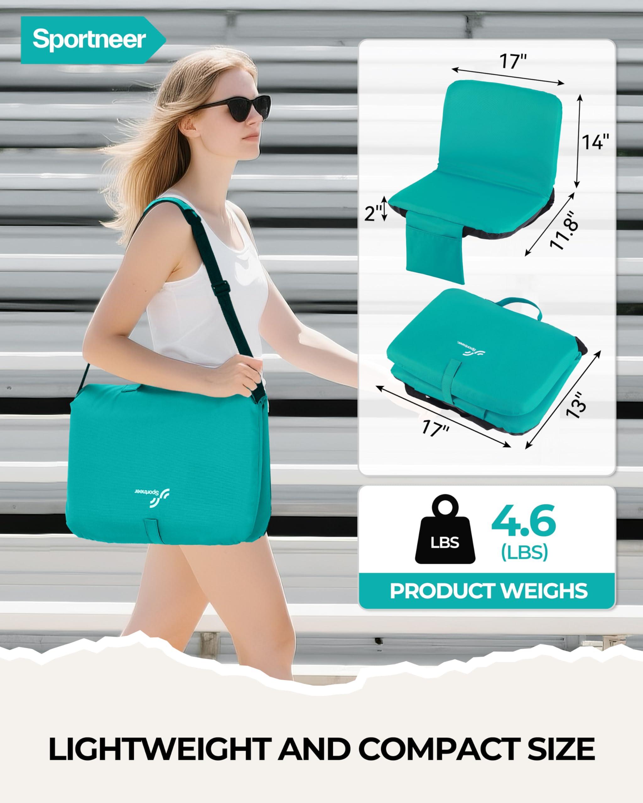 Sportneer Sportneer Bleacher Chairs with Back and Cushion: 6 Reclining Positions Bleacher Seat with Carry Handle & Storage Pocket - Folding Stadium Seats with Back Support for Sports Outdoors, Light Blue 2 Pack