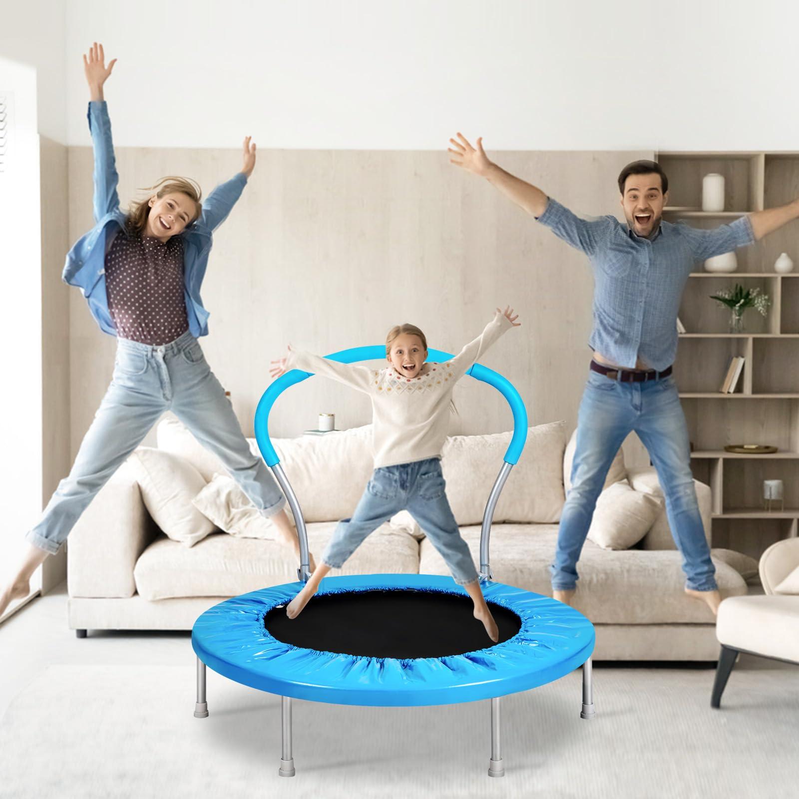 Lyromix Lyromix 36 Inch Mini Trampoline for Kids, Indoor Toddler Rebounder Trampoline with Handle, Bright Blue