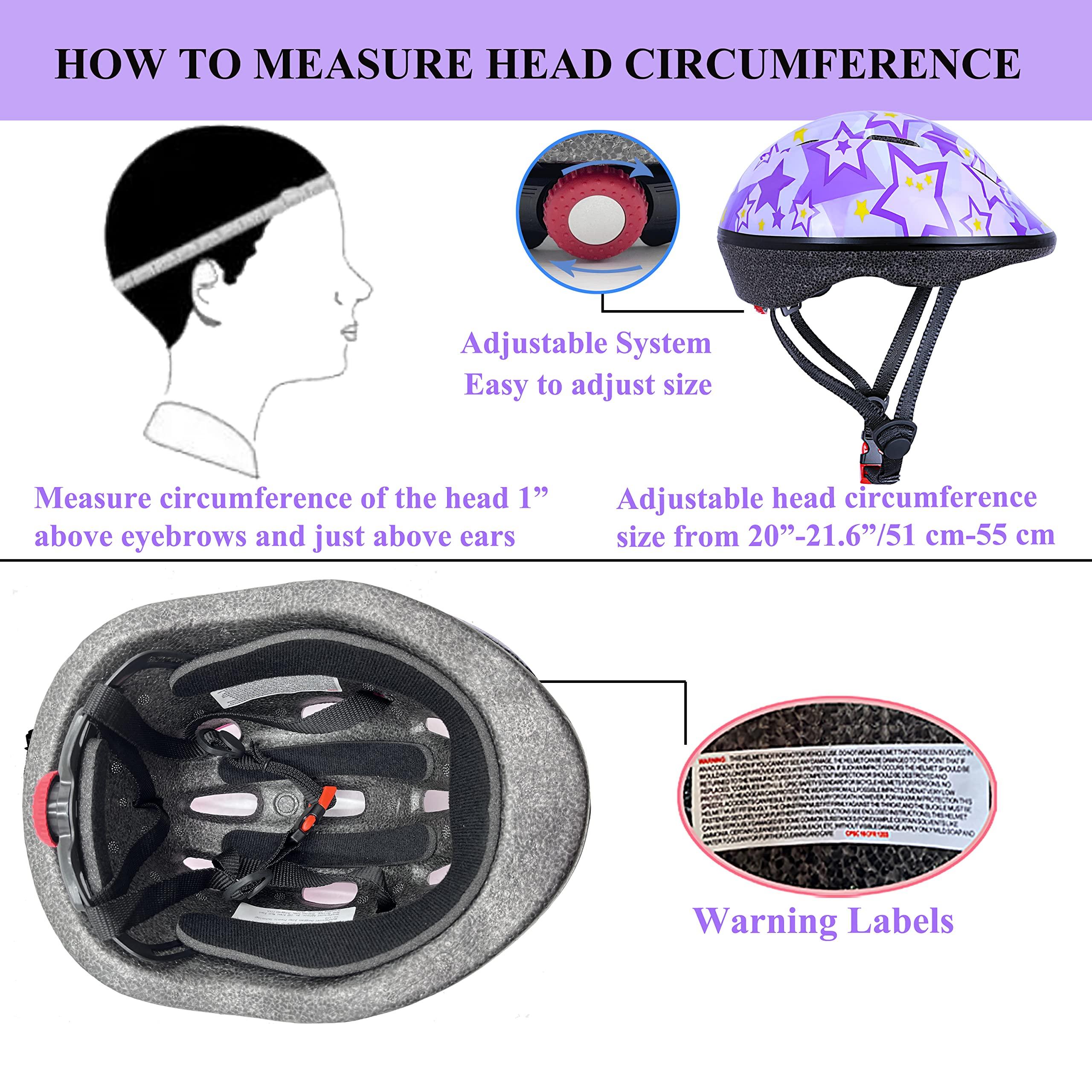 Asslen Asslen Kids Bike Helmet Suitable for Ages 3-8 Years Boys Girls, Adjustable Toddler Helmet with Knee Elbow Pads Wrist Guards Sports Protective Gear Set for Bike Bicycle Skateboard Scooter-Purple