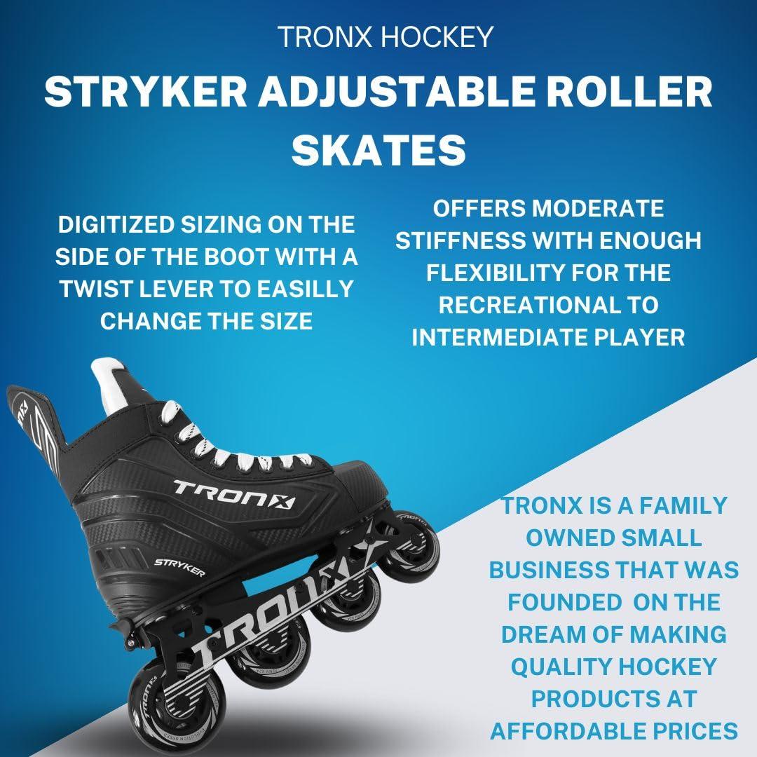 TronX TronX Stryker Adjustable Senior Intermediate Junior Youth Roller Inline Hockey Skates, 2024 New Model (YTH Skate 11-1 (Shoe Size 13-3))
