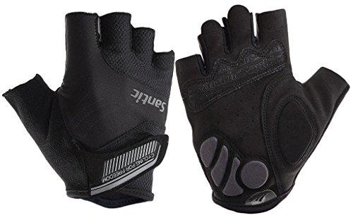 Santic Santic Classic Fingerless Cycling Gloves with Shock-Absorbing Foam Pad Breathable Half Finger Moutain Bike Bicycle Riding Gloves for Men and Women Black XL