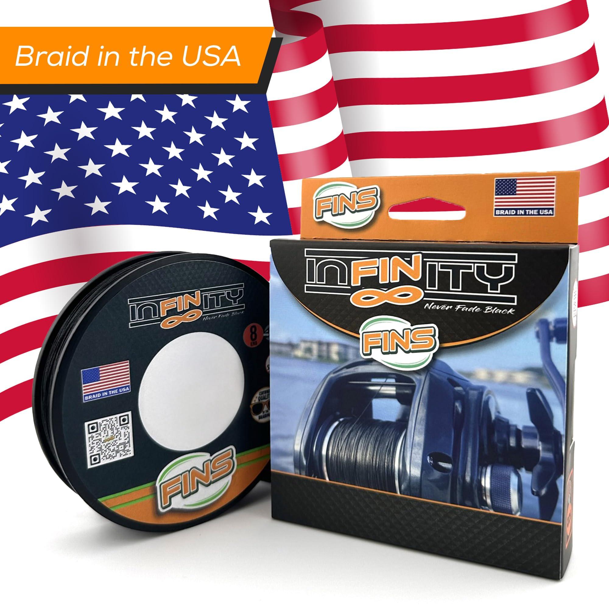 FINS FINS Infinity Braid - USA Made - Silky Smooth 8-End Jet Black Braided Fishing Line for Superior Casting and Quiet Performance in Guides - 1500 Yds - 65 lb