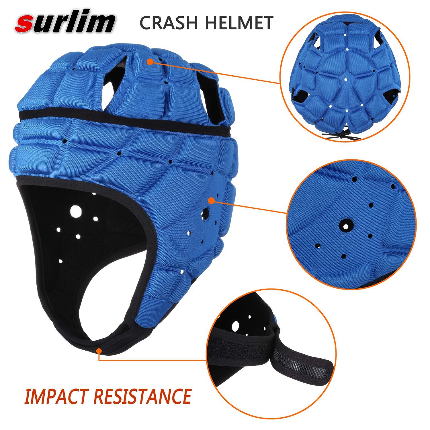 surlim Surlim Rugby Soft Helmet Soccer Headgear Scrum Cap 7v7 Flag Football Headguard for Adult Large (Blue)
