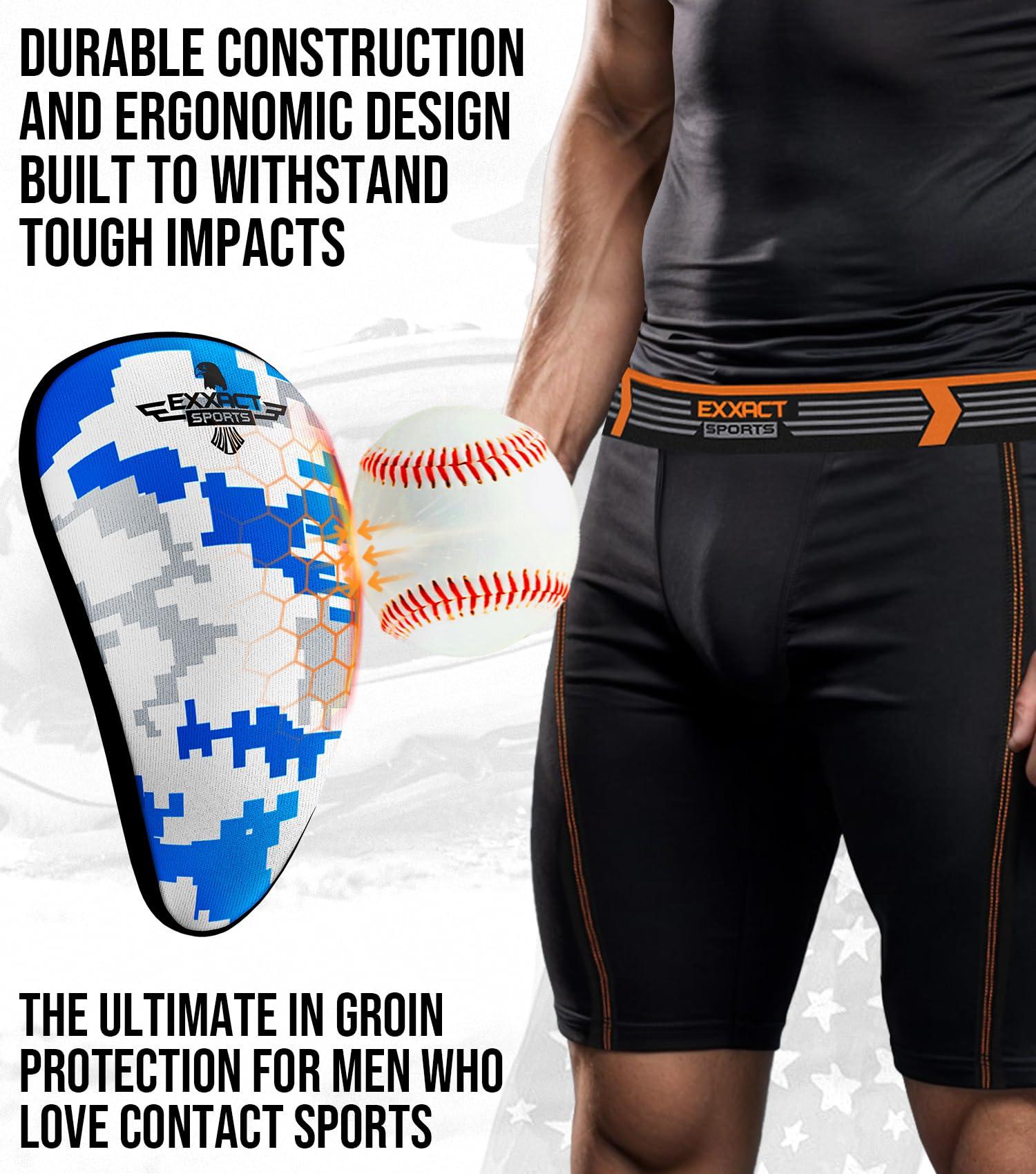 Exxact Sports Exxact Sports Lightweight Athletic Cup Mens & Boys with Soft Rim Comfort for Superior Support, Baseball Cup Youth Boys for T-ball, Football, Lacrosse, Hockey Groin Protector (X-Large, White/Blue Camo)