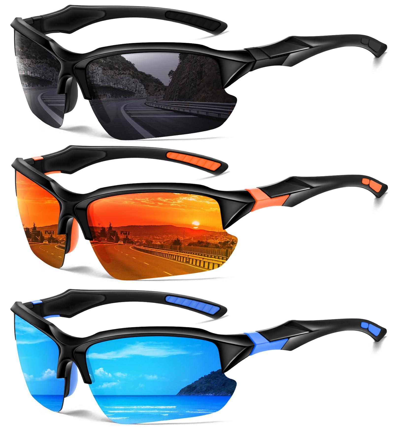 DioKiw DioKiw 3PACK Sports Polarized Sunglasses for Men Cycling Running Fishing UV400 Protection Sun Glasses Lightweight Half Frame Goggles