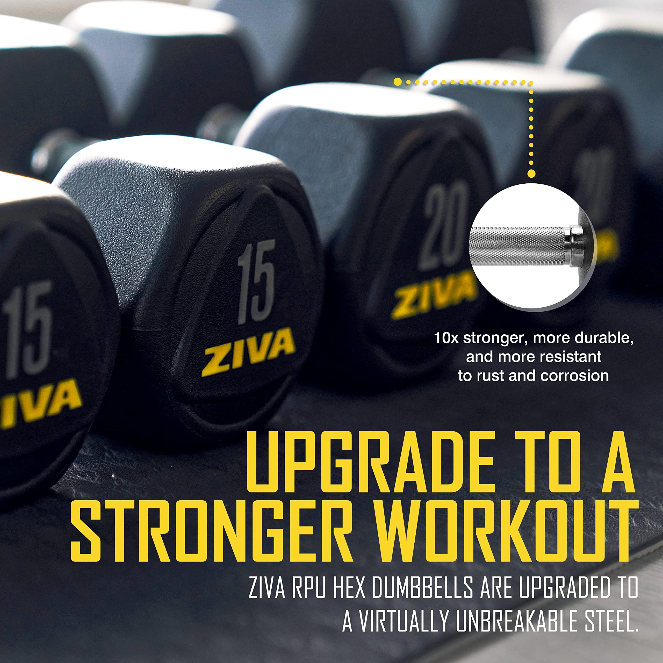 ZIVA ZIVA Performance RPU Hex Dumbbells Solid Steel Core, Premium Urethane Rubber Encasing, Corrosion Resistant - Commercial Grade for Rigorous Exercise, Strength Training - Pair of Two Dumbbell, 45 lb.