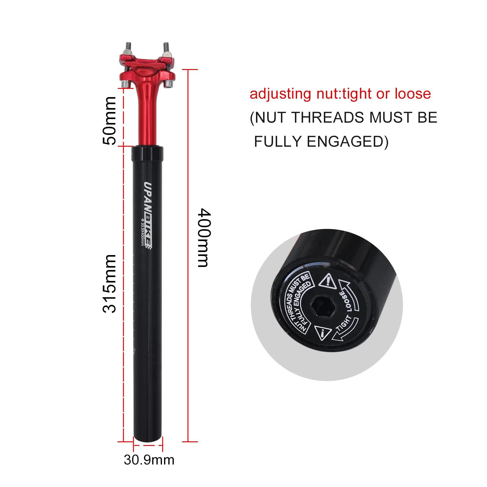 UPANBIKE UPANBIKE Bike Suspension Seatpost 400mm Length 27.2mm 28.6mm 30.9mm 31.6mm Shock Absorber Seat Post for Mountain Bike Seat Post BMX Road Bike(31.6mm*Black)