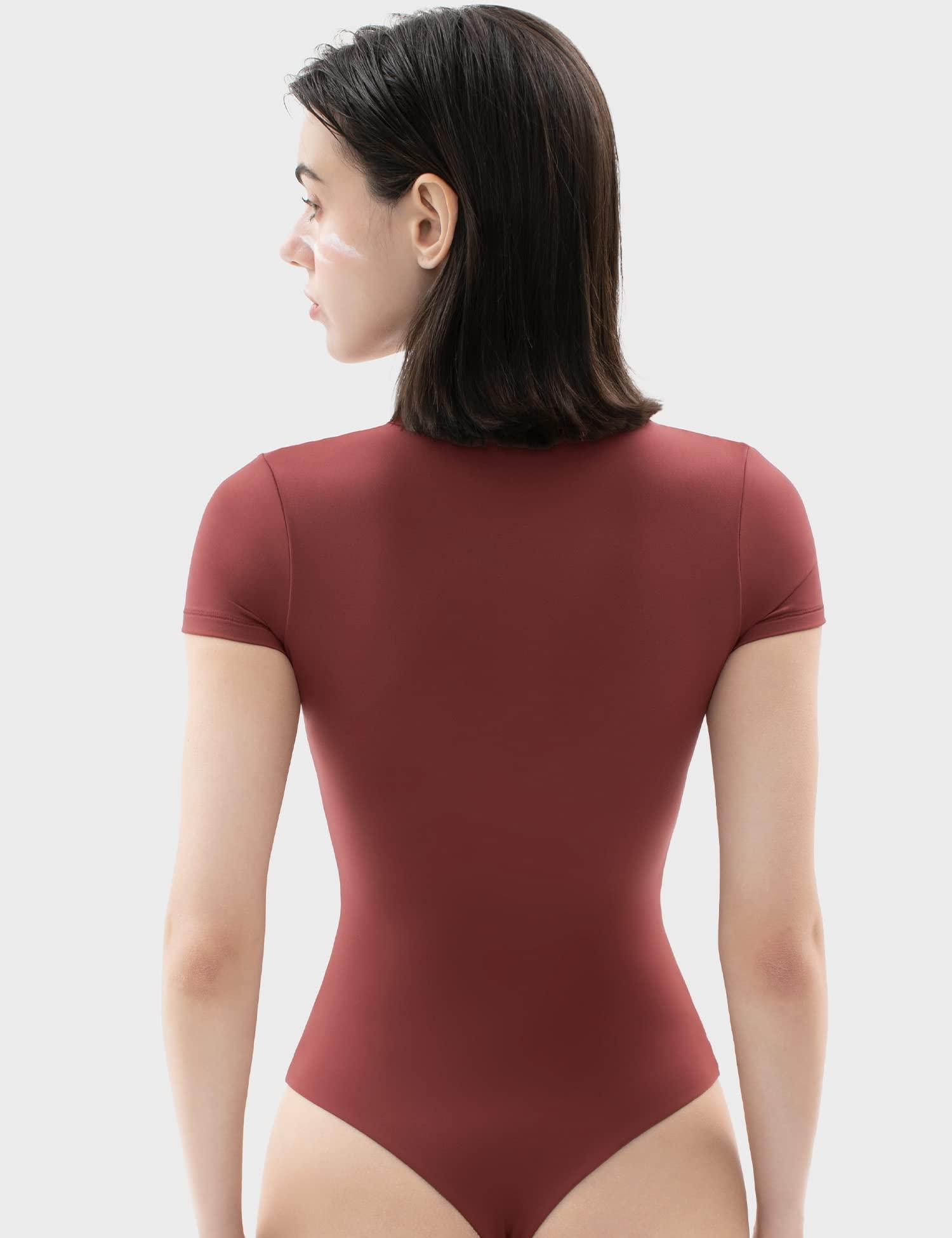 PUMIEY PUMIEY Bodysuit for Women Short Sleeve Body Suits Crew Neck Red Tops Women Fashion Clothing Cherry XX-Large