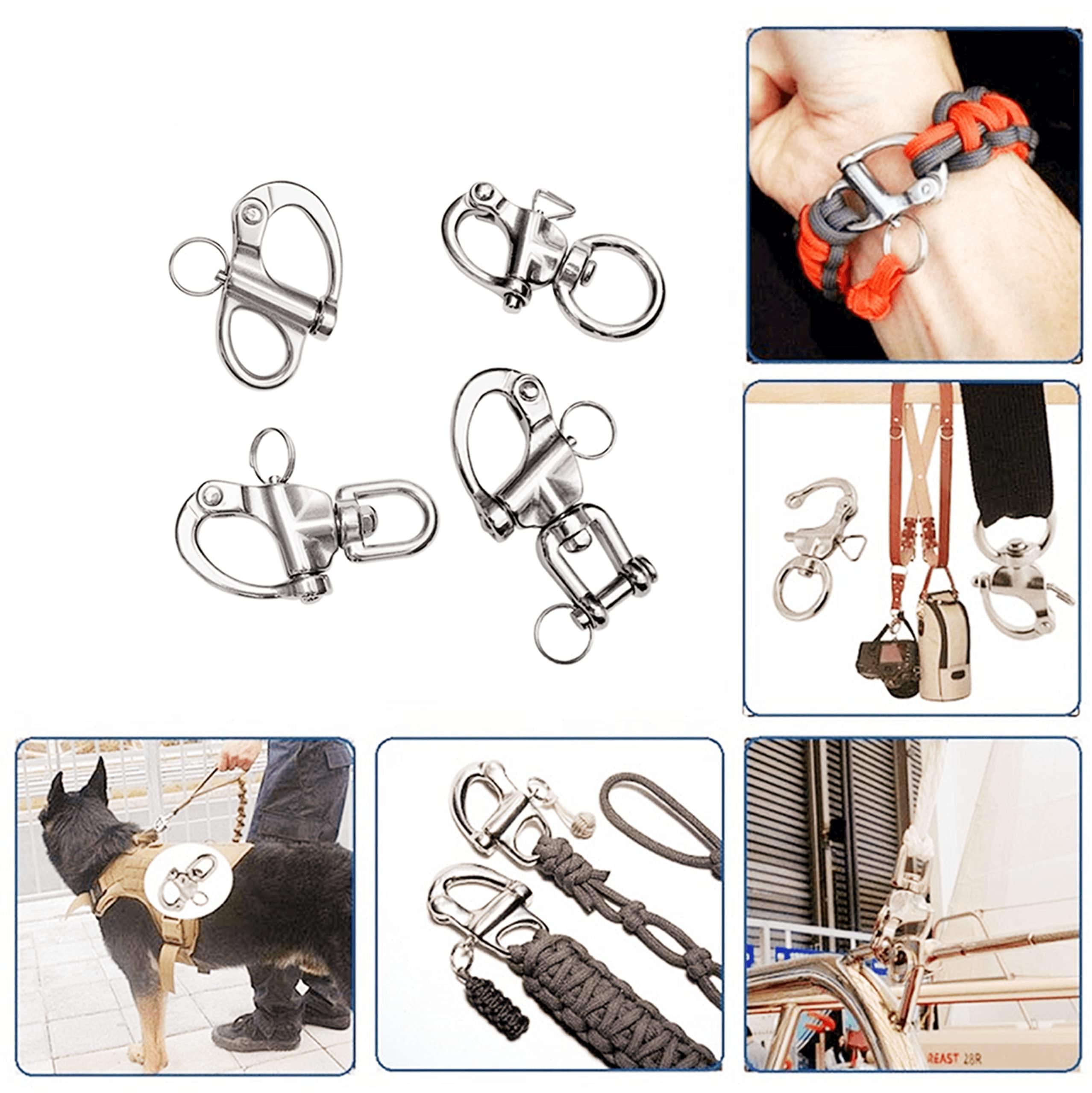 chuxing 2/4 Pcs Marine 316 Stainless Steel Fixed Eye Snap Shackle, Quick Release Boat Anchor Chain Eye Jaw Swivel Stainless Snap Shackle Hook (4, 52mm)