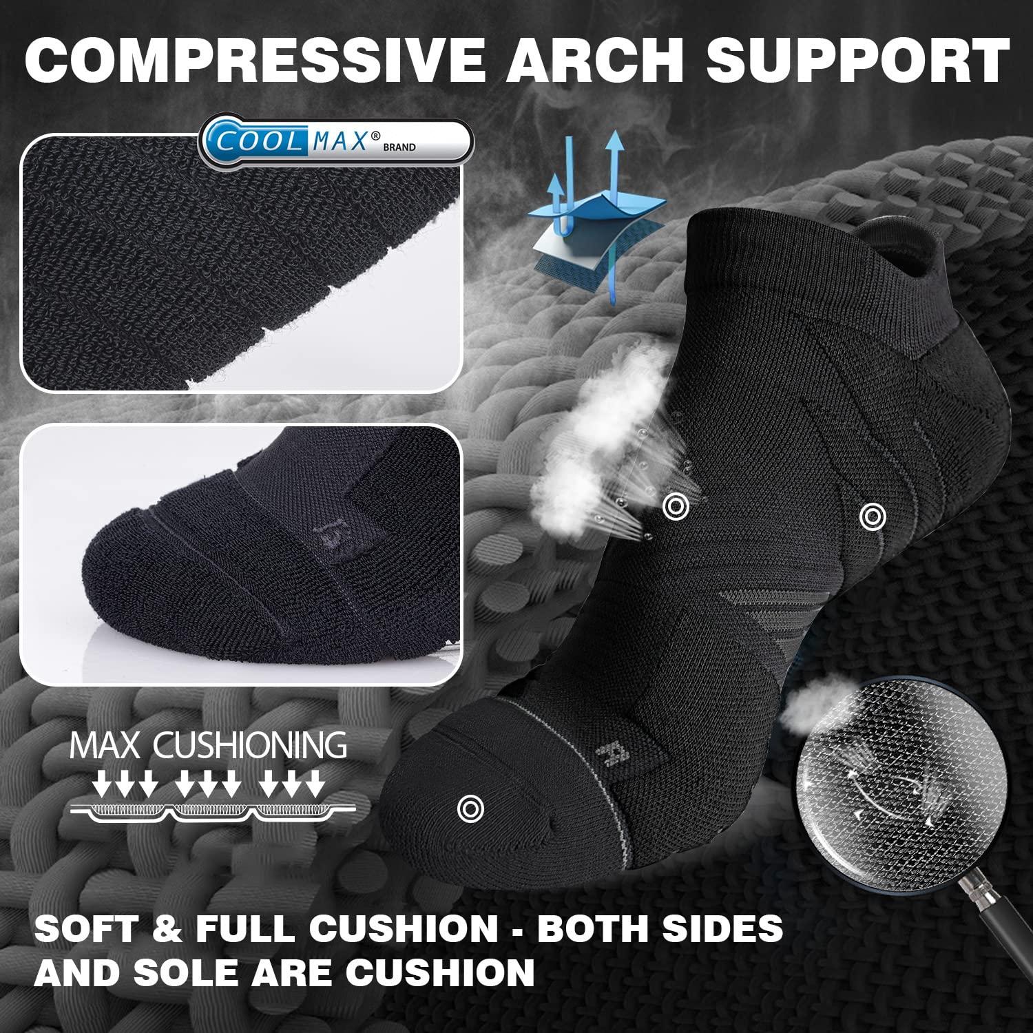 Hylaea Hylaea Mens Sports Socks, Running Socks Women No Show No Blister, Moisture Wicking Coolmax Breathable socks for Athletic Workout Walking Golf Black Medium