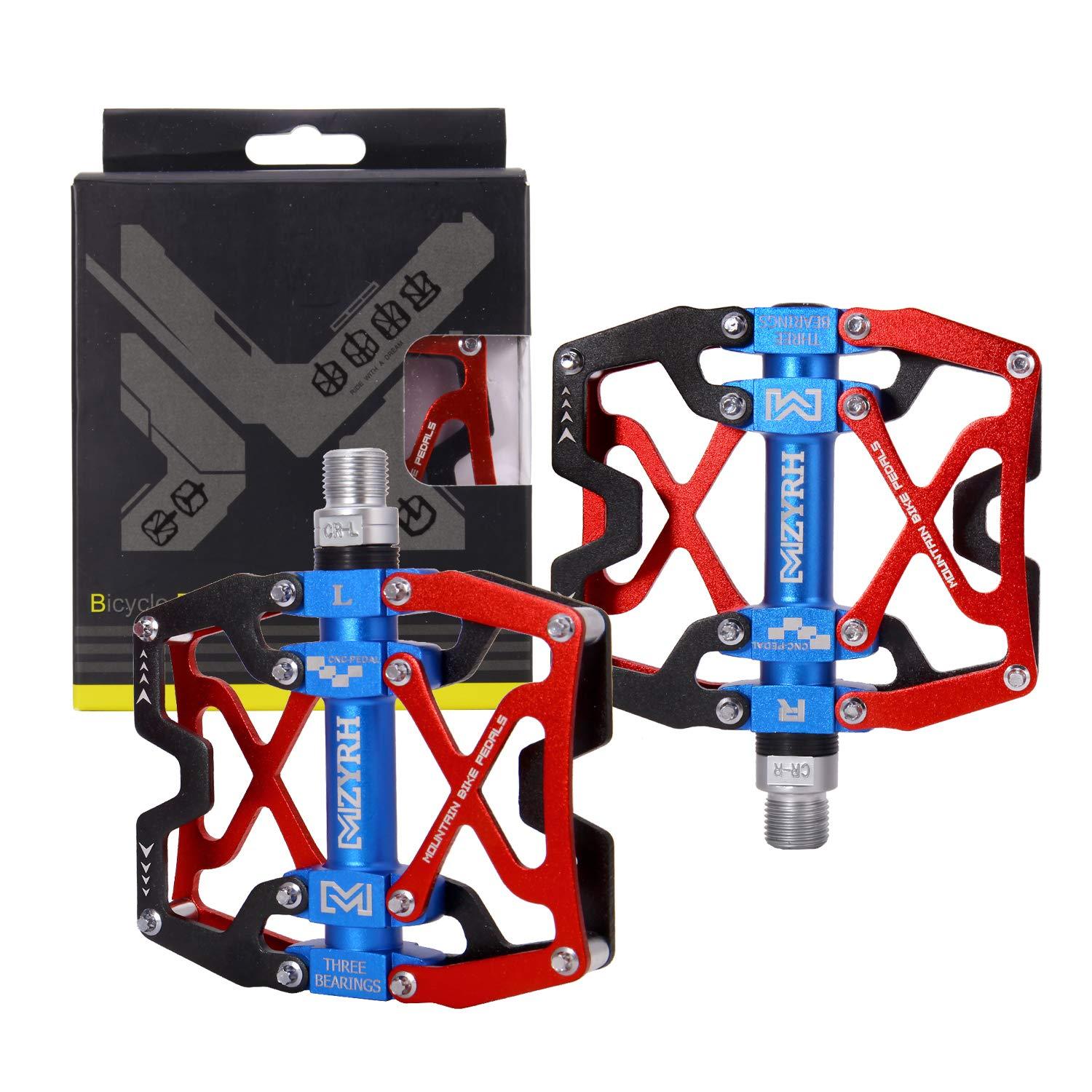 MZYRH MZYRH Mountain Bike Pedals, Ultra Strong Colorful CNC Machined 9/16" Cycling Sealed 3 Bearing Pedals(Red Blue Black 3 Bearings)