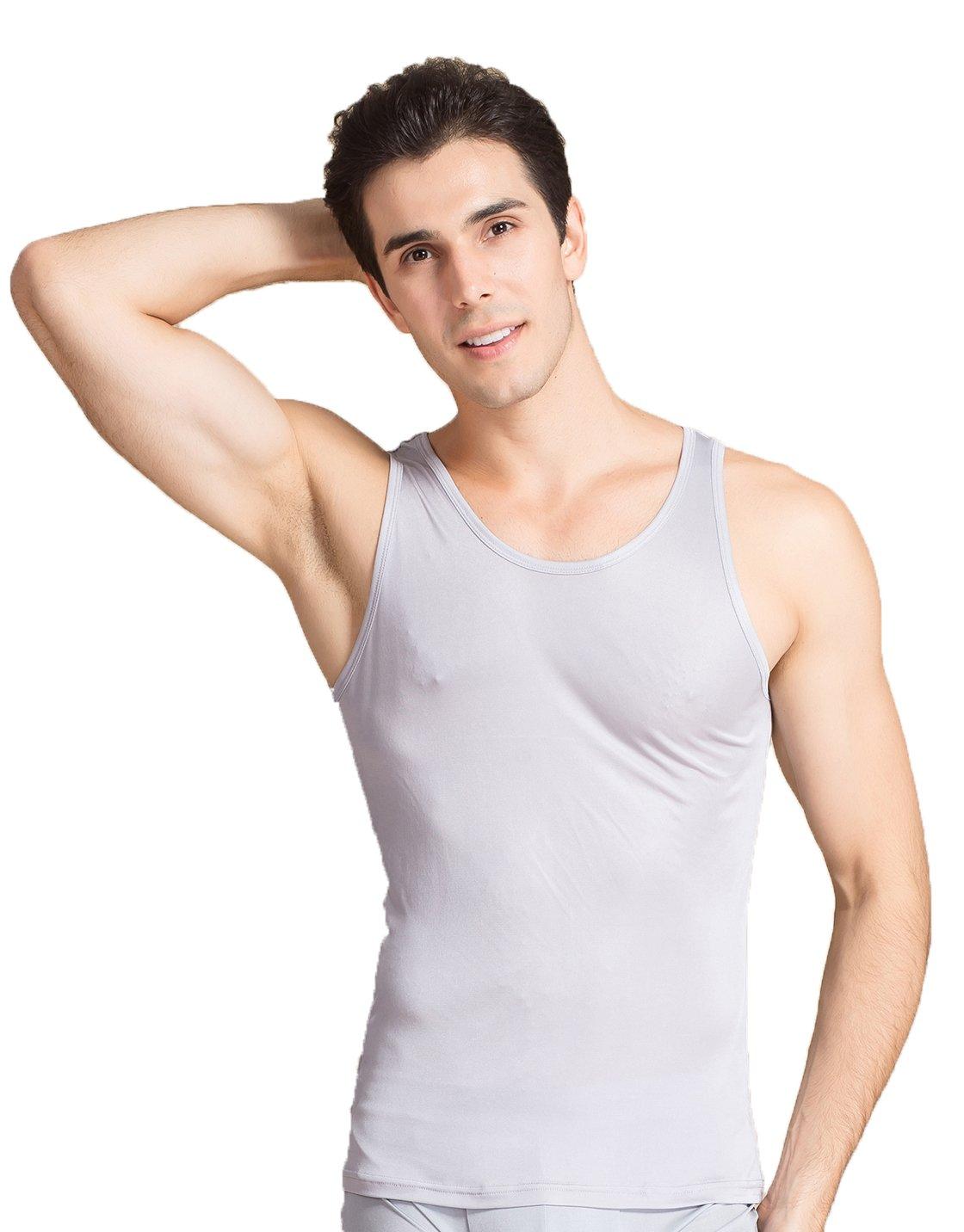 Colorful Silk Men's 100% Silk Vest Pure Silk Tops Tank Silvery Grey XL