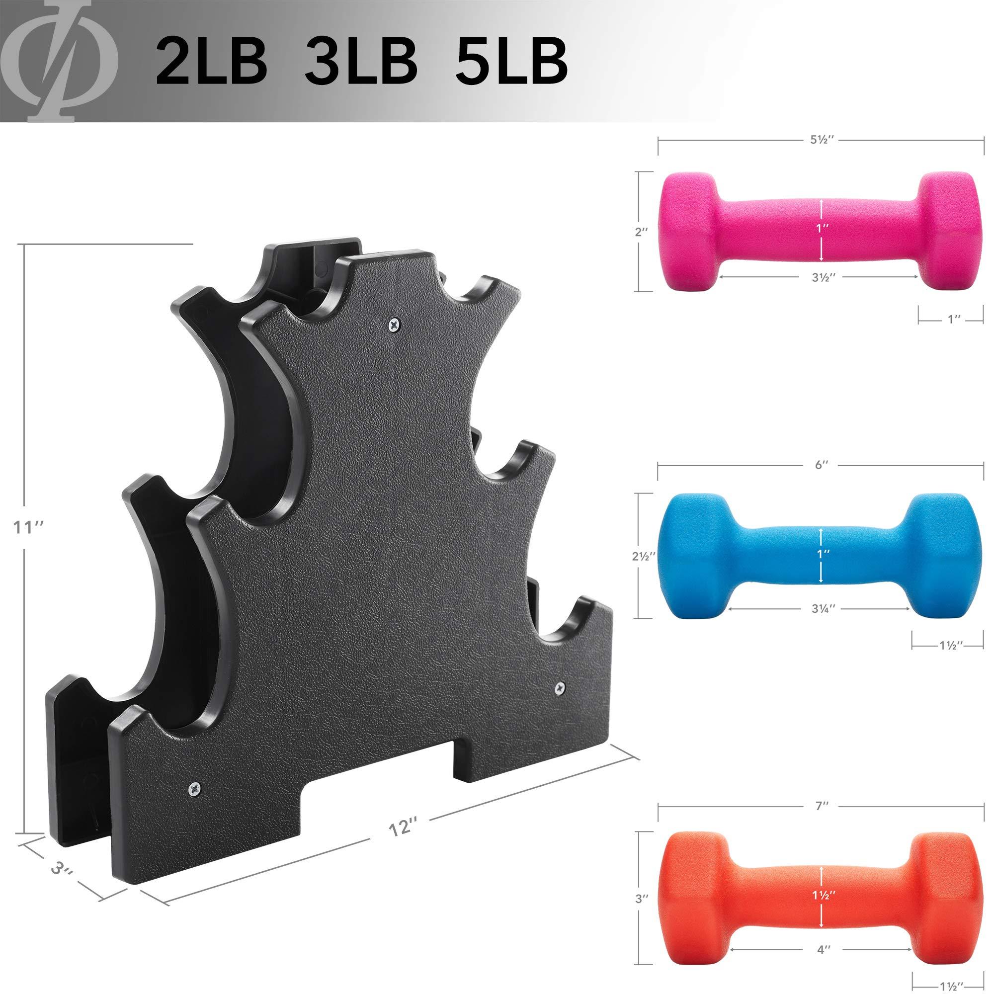 Philosophy Gym Philosophy Gym Neoprene Dumbbell Hand Weights with Stand, 20 lbs (2 lb, 3 lb, 5 lb Pairs)