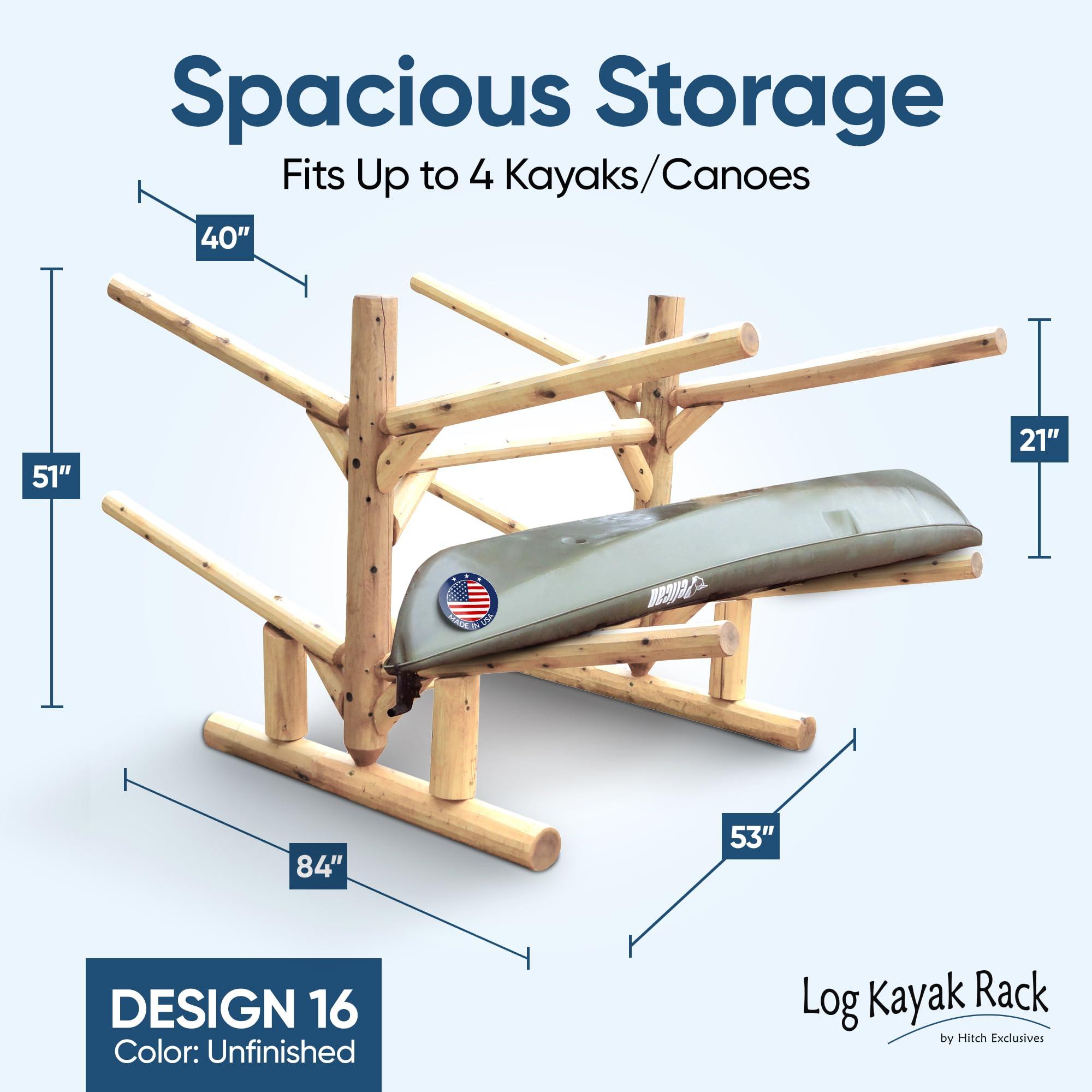 Log Kayak Rack Log Kayak Rack - 4-Place Kayak/Canoe Rack, Freestanding Kayak Storage Rack, Kayak Racks for Outdoor Storage, SUP or Canoe Storage Rack - Unfinished