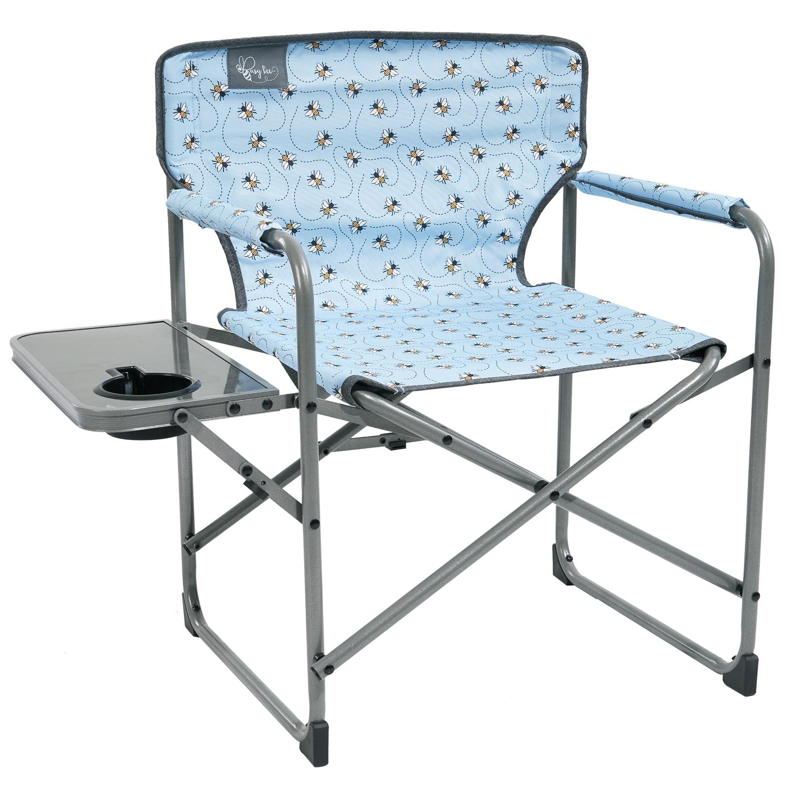 Busy Bee Busy Bee Kids Director Camping Chair with Foldable Side Table, Lightweight, Flat Folding, Compact and Portable, Perfect Kid Beach Chairs, Supports 150 Lbs.