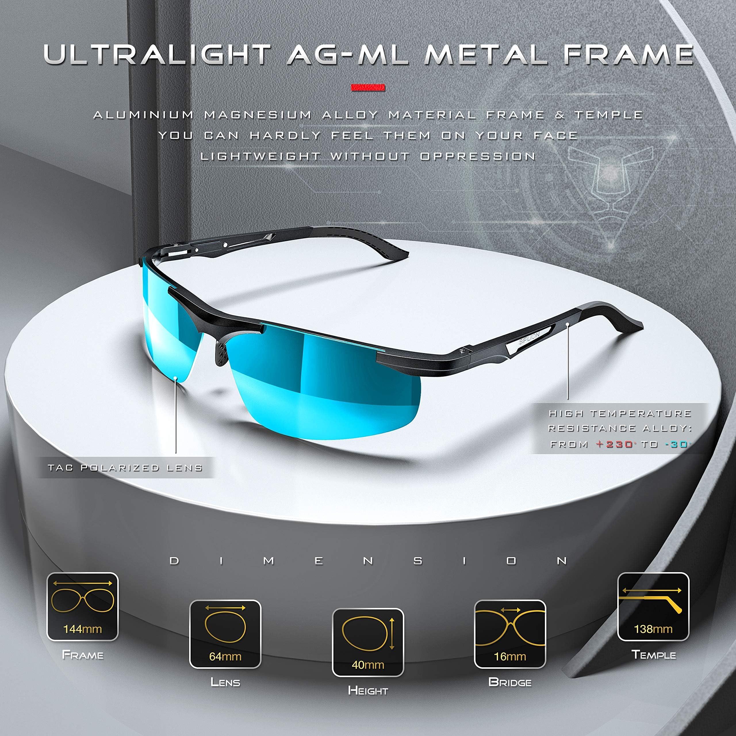 SIPLION SIPLION Men's Sunglasses Polarized Sport Glasses for golf fishing driving Metal Frame Sun glasses 8729 Black+blue