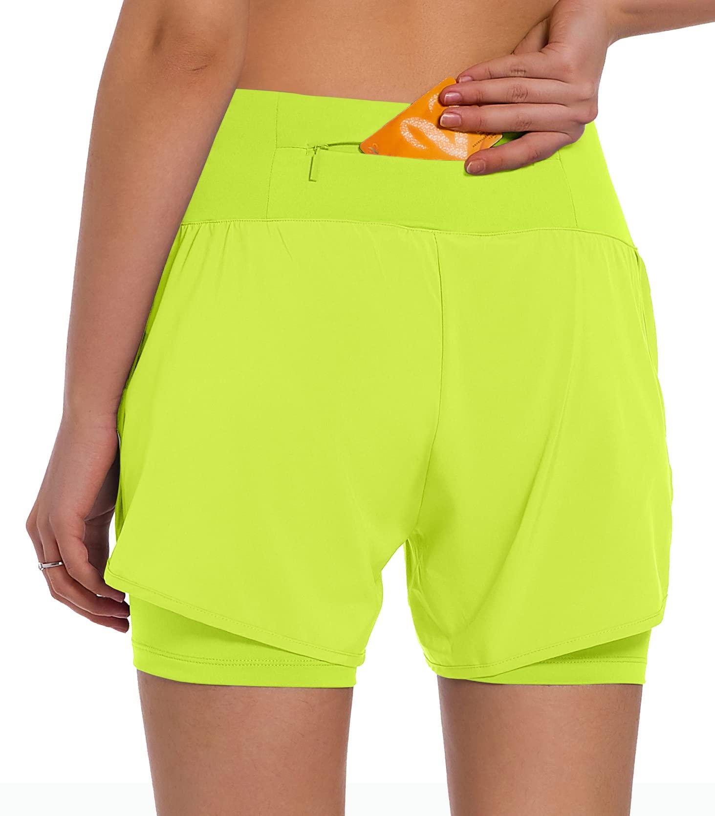 Ksmien Ksmien Women's 2 in 1 Running Shorts - Lightweight Athletic Workout Gym Yoga Shorts Liner with Phone Pockets