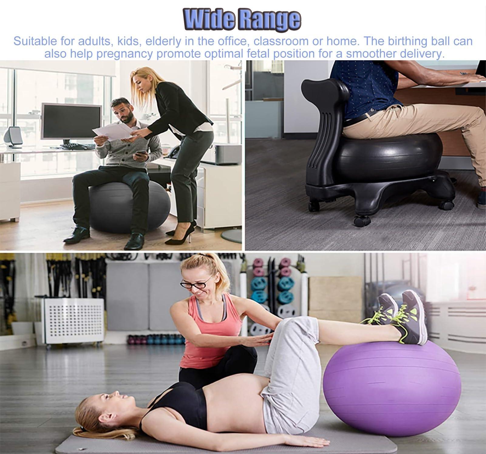 CMYUN Yoga Ball Chair Balance Ball Chair with Roller, Ergonomic Seat for Home & Office, Exercise Stability Comfort Yoga Balls, Include Air Pump Base Back Support (Color : Black)