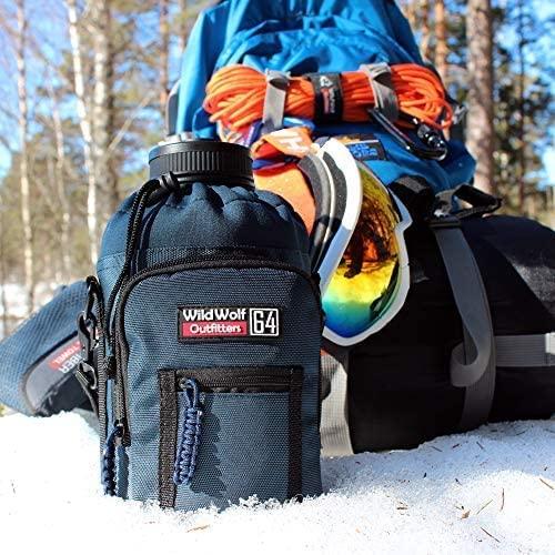 Wild Wolf Outfitters Wild Wolf Outfitters Water Bottle Holder for 64oz Bottles Blue - Carry, Protect and Insulate Your Best Flask with This Carrier w/ 2 Pockets & an Adjustable Padded Shoulder Strap.