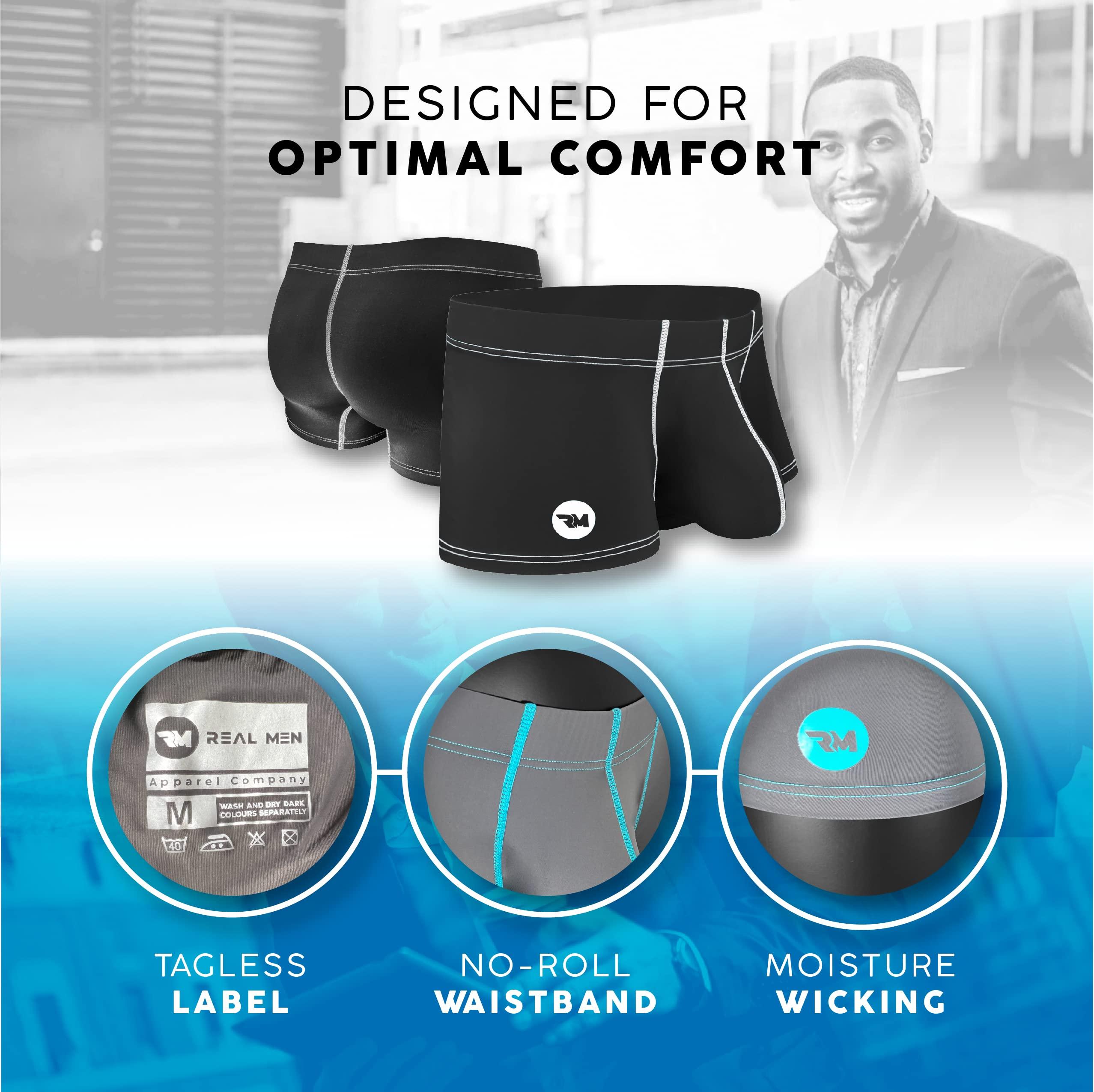 RM Real Men RM Real Men Bulge Enhancing Underwear - 1 Pack 3in Inseam - Mens Underwear Pouch Boxer Brief (Black w White Stitch) 4XL