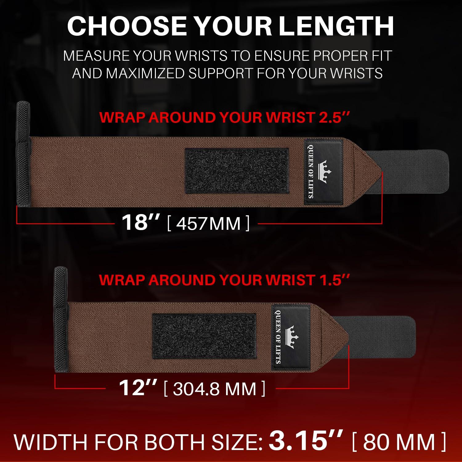 TECEUM TECEUM Weightlifting Wrist Wraps with Thumb Loop Brown Queen of Lifts 18 inch Heavy-Duty Workout Wrist Support & Protection Ideal for Powerlifting, Strength Training, Bodybuilding