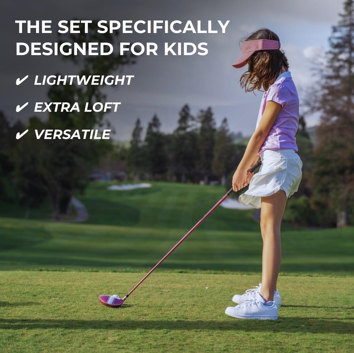 Precise Precise XD-J Junior Complete Golf Club Set for Children Kids - 3 Age Groups Boys & Girls - Right Hand & Left Hand! (Pink Ages 9-12, Left Hand)