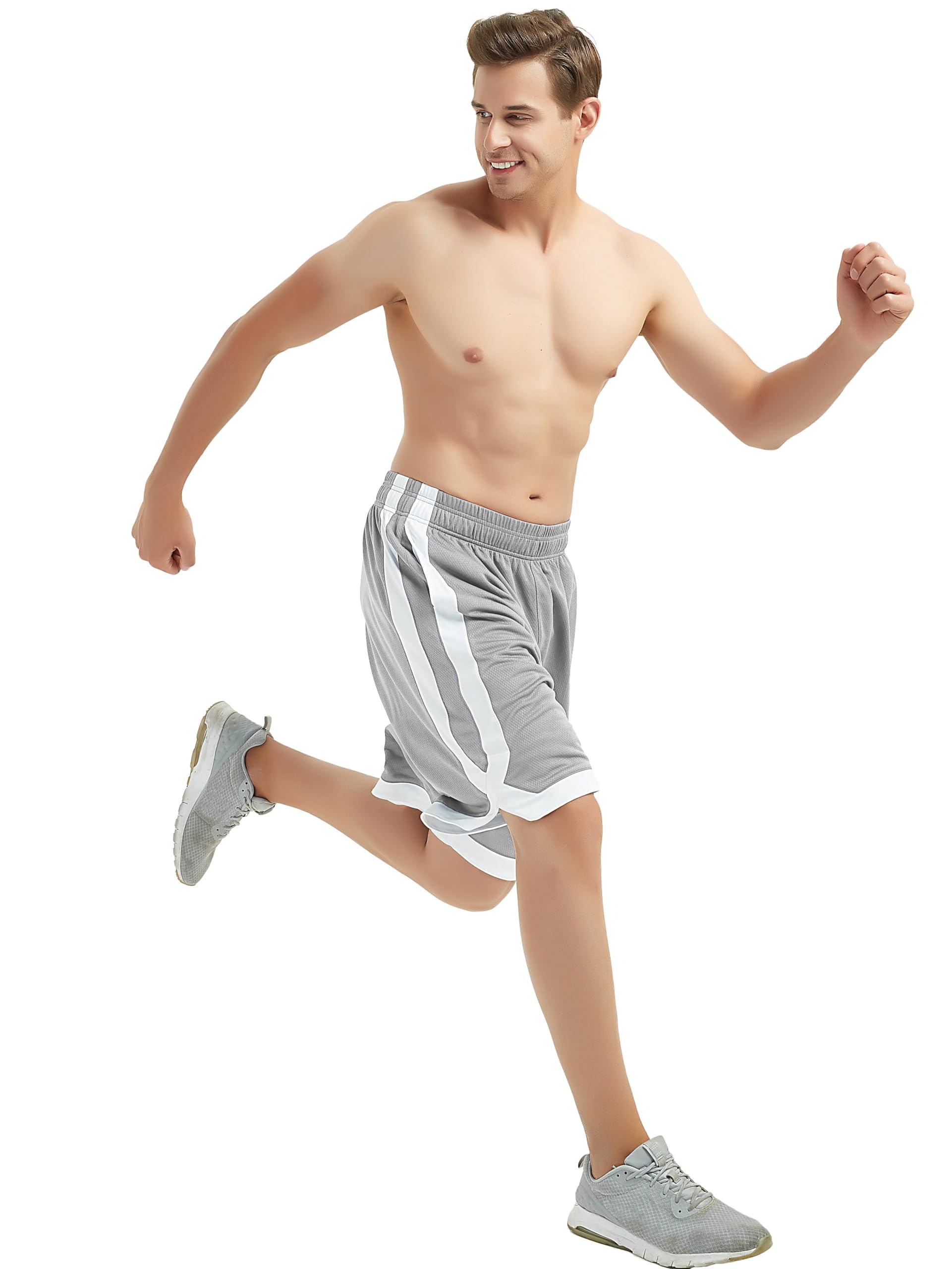 TOPTIE TopTie Men\'s 7\" Mesh Basketball Shorts with Pockets, 2-Tone Active Athletic Shorts, Workout Shorts for Adult-Grey-XXL