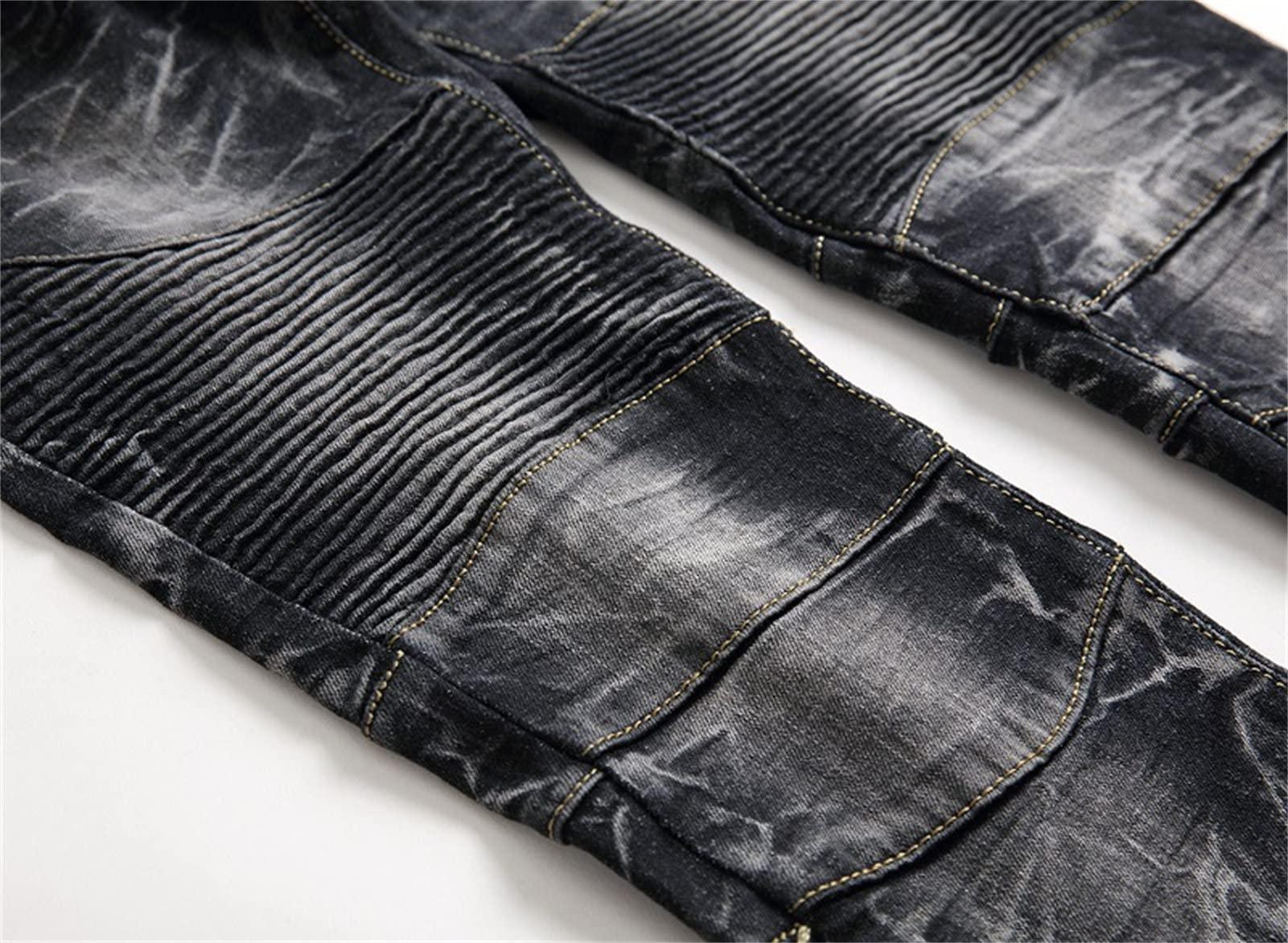 JEsilunmaMY JEsilunmaMY Men's Patchwork Jeans Pants Mid Rise Washed Distressed Denim Pants Casual Stretch Straight Leg Jeans with Pockets (Black,36)