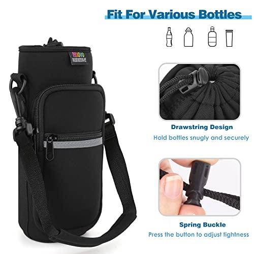 Nuovoware Nuovoware Water Bottle Carrier Bag, 25oz/32oz Bottle Pouch Holder, Adjustable Shoulder Hand Strap 2 Pocket Sling Neoprene Sleeve Sports Water Bottle Accessories for Men/Women Hiking Travelling, Black