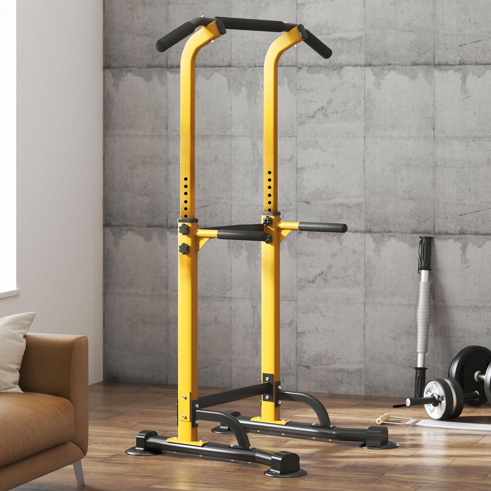 SogesPower SogesPower Power Tower Dip Station Pull Up Bar for Home Gym Adjustable Height Strength Training Workout Equipment,Yellow