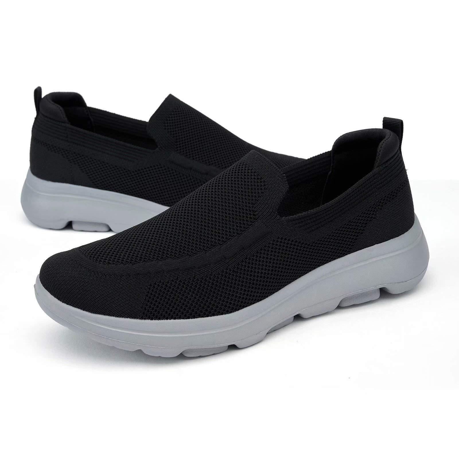 konhill konhill Men's Slip on Loafers Walking Shoes - Mesh Casual Tennis Sneaker 12.5 US Black/Grey,Label 46.5