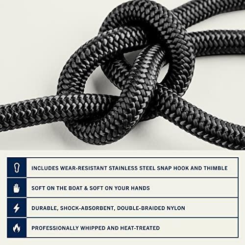 Rainier Supply Co Rainier Supply Co. Boat Anchor Line - 100 ft x 3/8 inch Anchor Rope - Double Braided Nylon Anchor Boat Rope with 316SS Thimble and Heavy Duty Marine Grade Snap Hook - Black