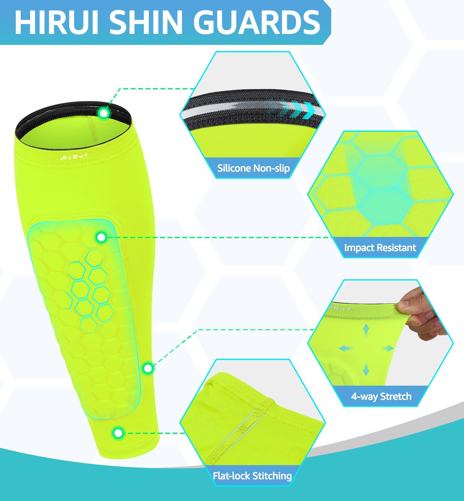 HiRui HiRui Soccer Shin Guards Shin Pads for Kids Youth Adult, Calf Compression Sleeve with Honeycomb Pads, Support for Shin Splint Baseball Boxing Kickboxing MTB, Lightweight(1PAIR)(Bright Yellow, 2XL)
